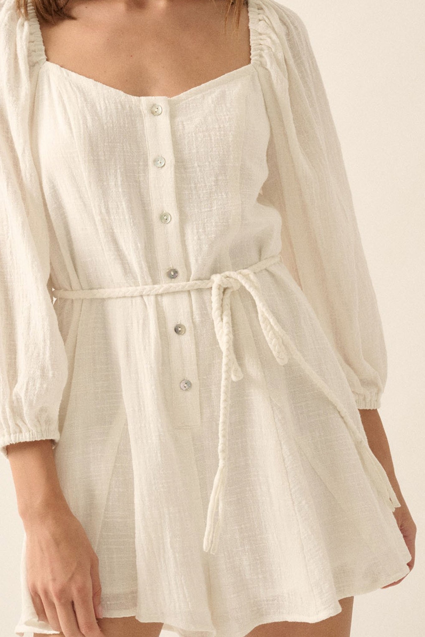 Effortlessly chic bubble sleeve romper from Larrea Cove, a boho coastal vibe perfect for new-arrivals in dresses collection.