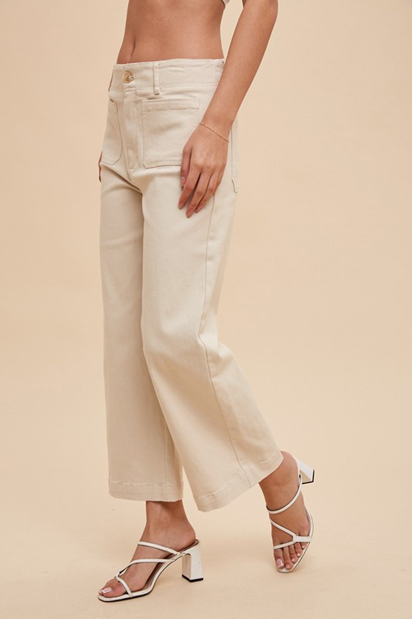 Cropped Stretch Twill Wide Leg Pants