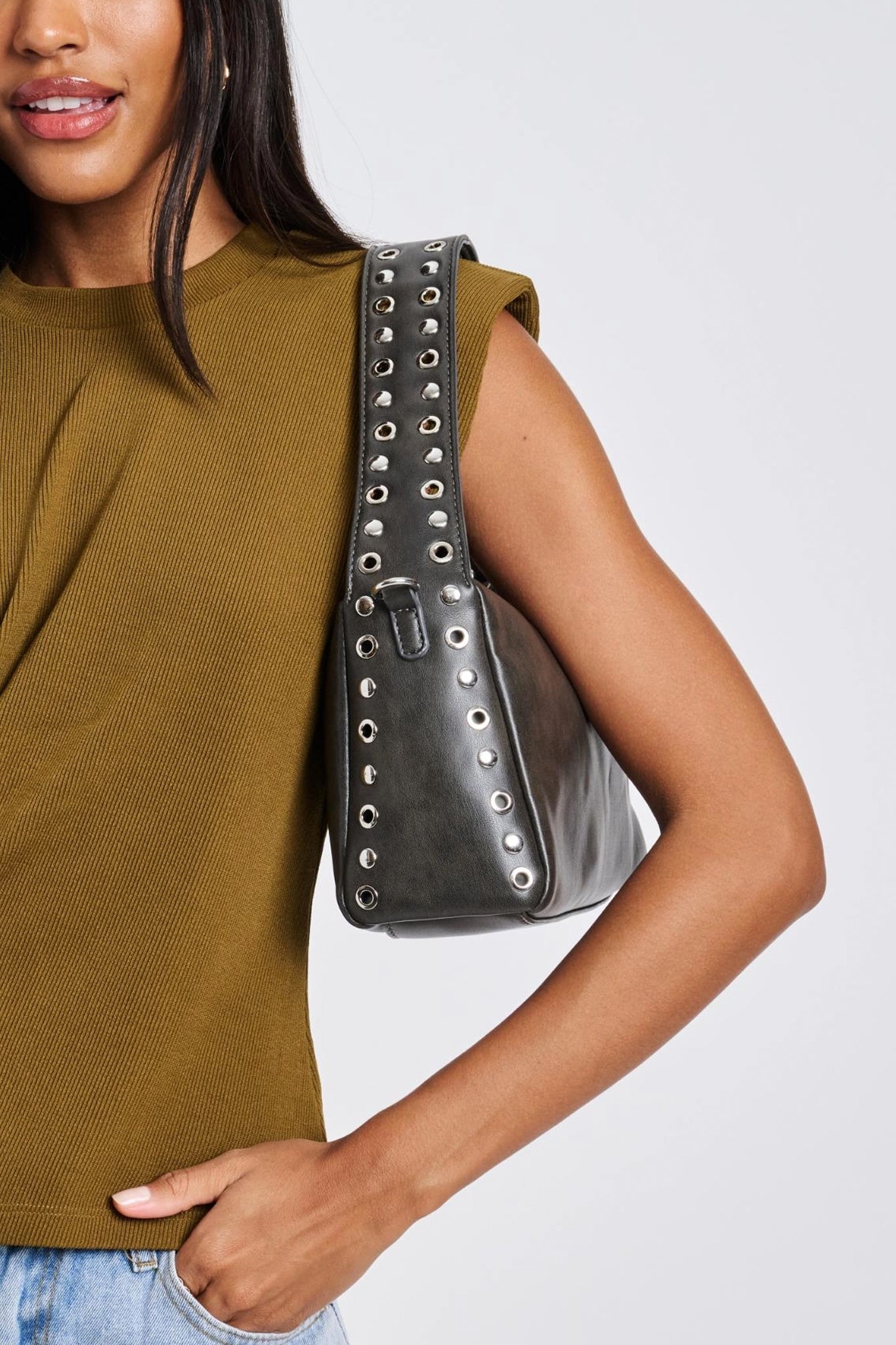 Silver Sands Studded Shoulder Bag in Gunmetal