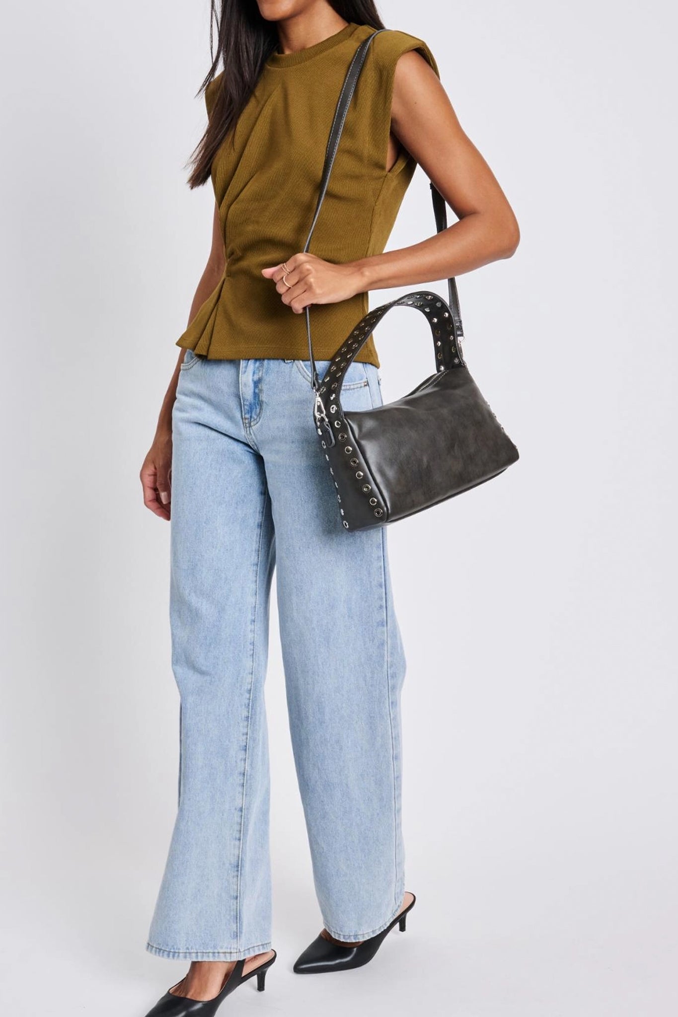 Silver Sands Studded Shoulder Bag in Gunmetal