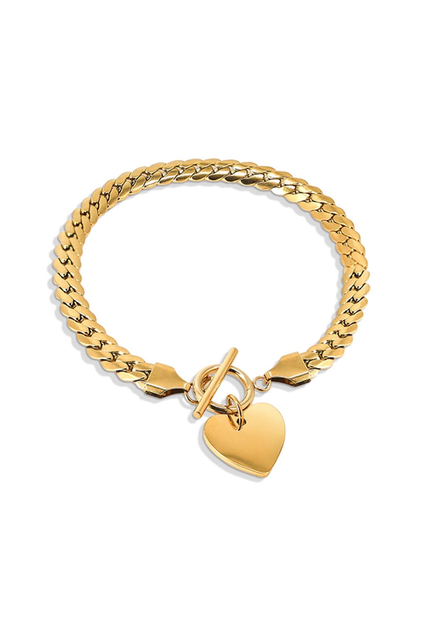 Curb Chain Bracelet with Heart Charm in Gold