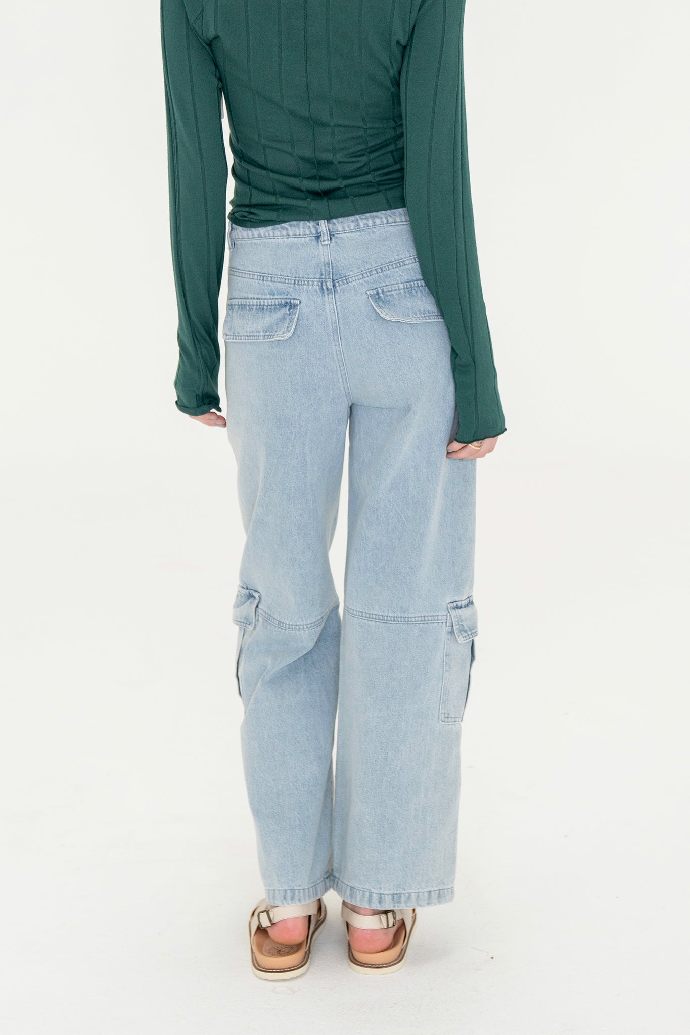 View 3 of Dana Light Wash Cargo Pants, a Pants from Larrea Cove. Detail: .
