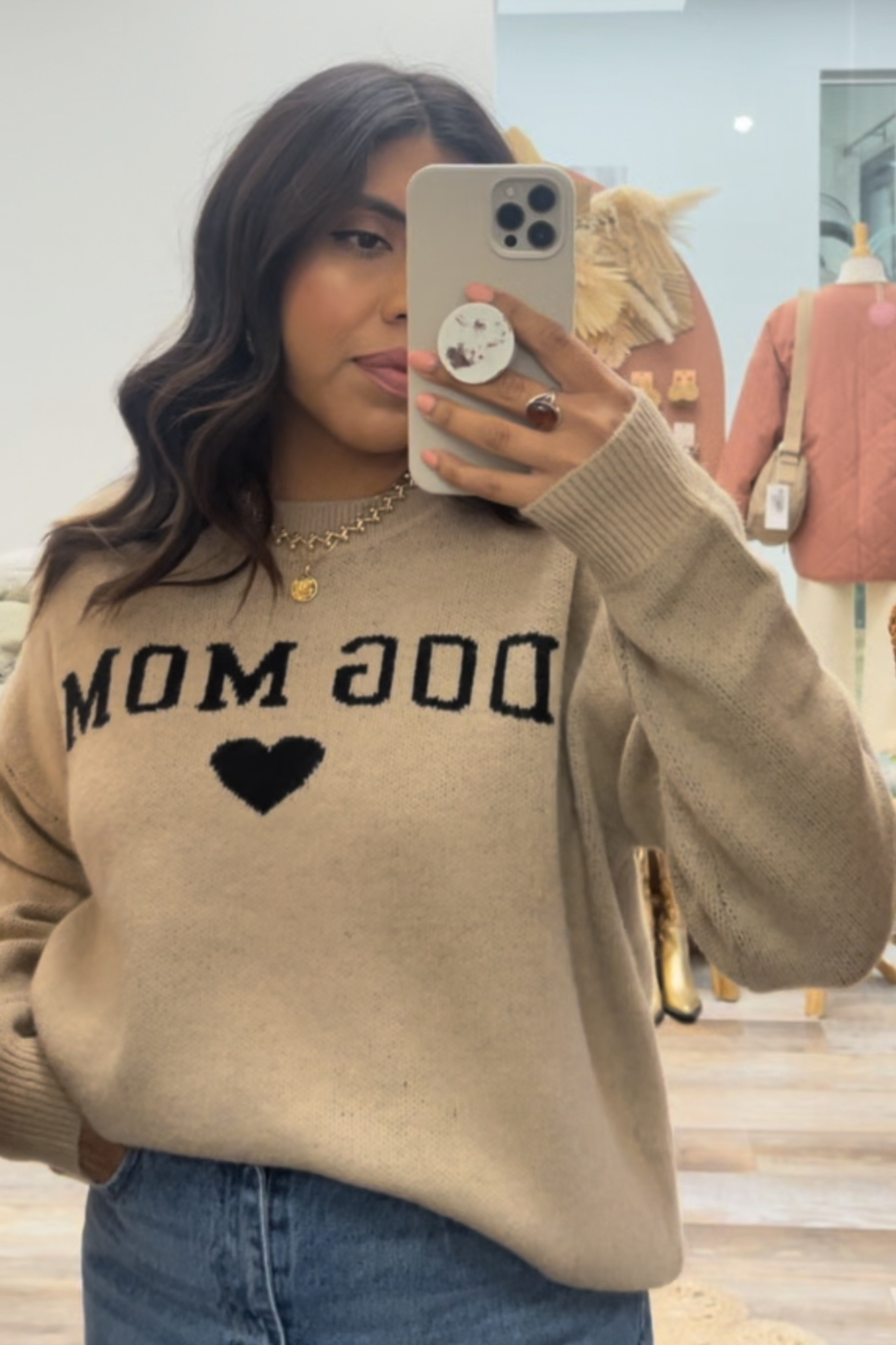 Dog Mom Oversized Pullover in Taupe