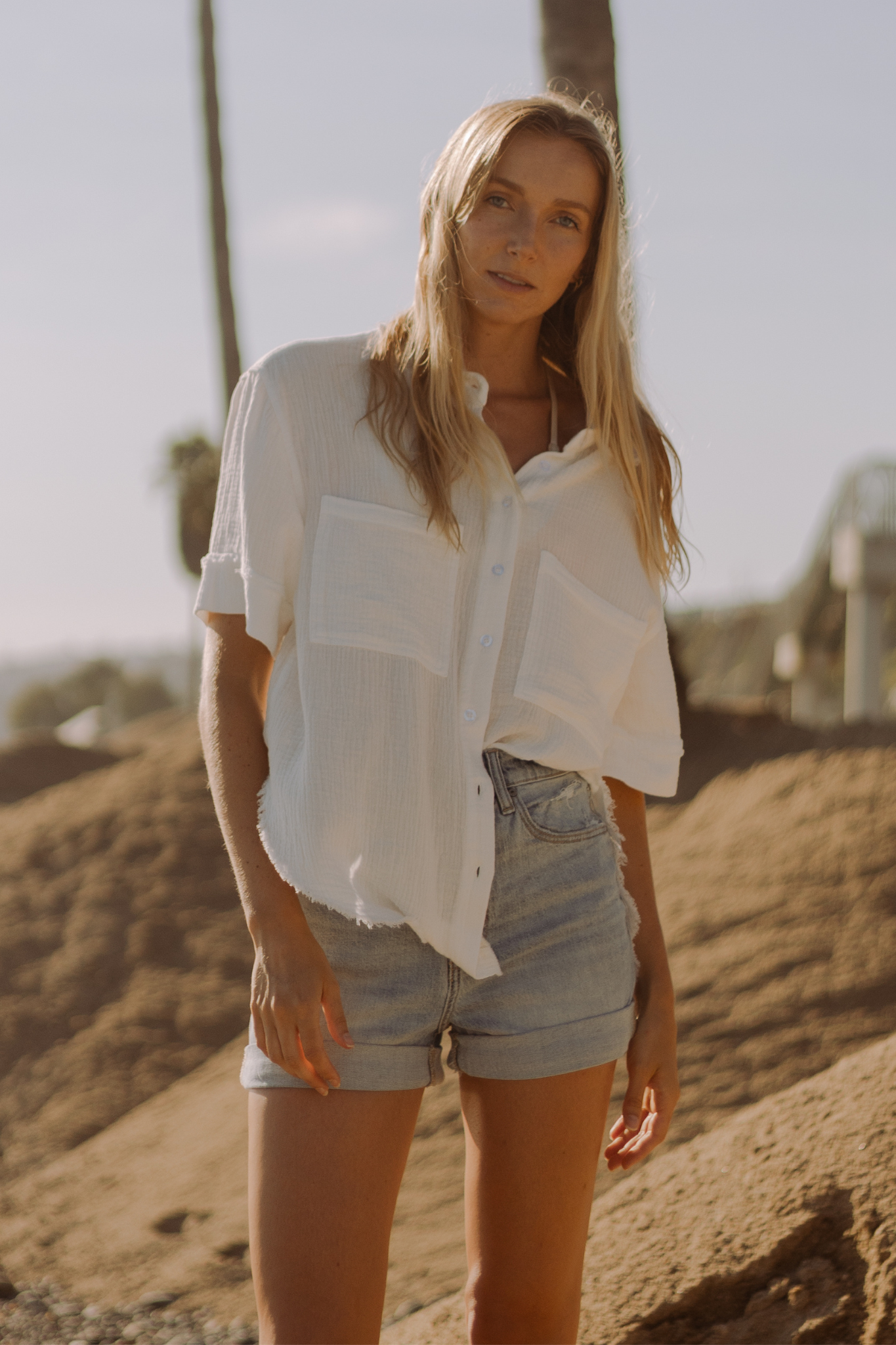 View 1 of Double Gauze Top in White, a Tops from Larrea Cove. Detail:  .