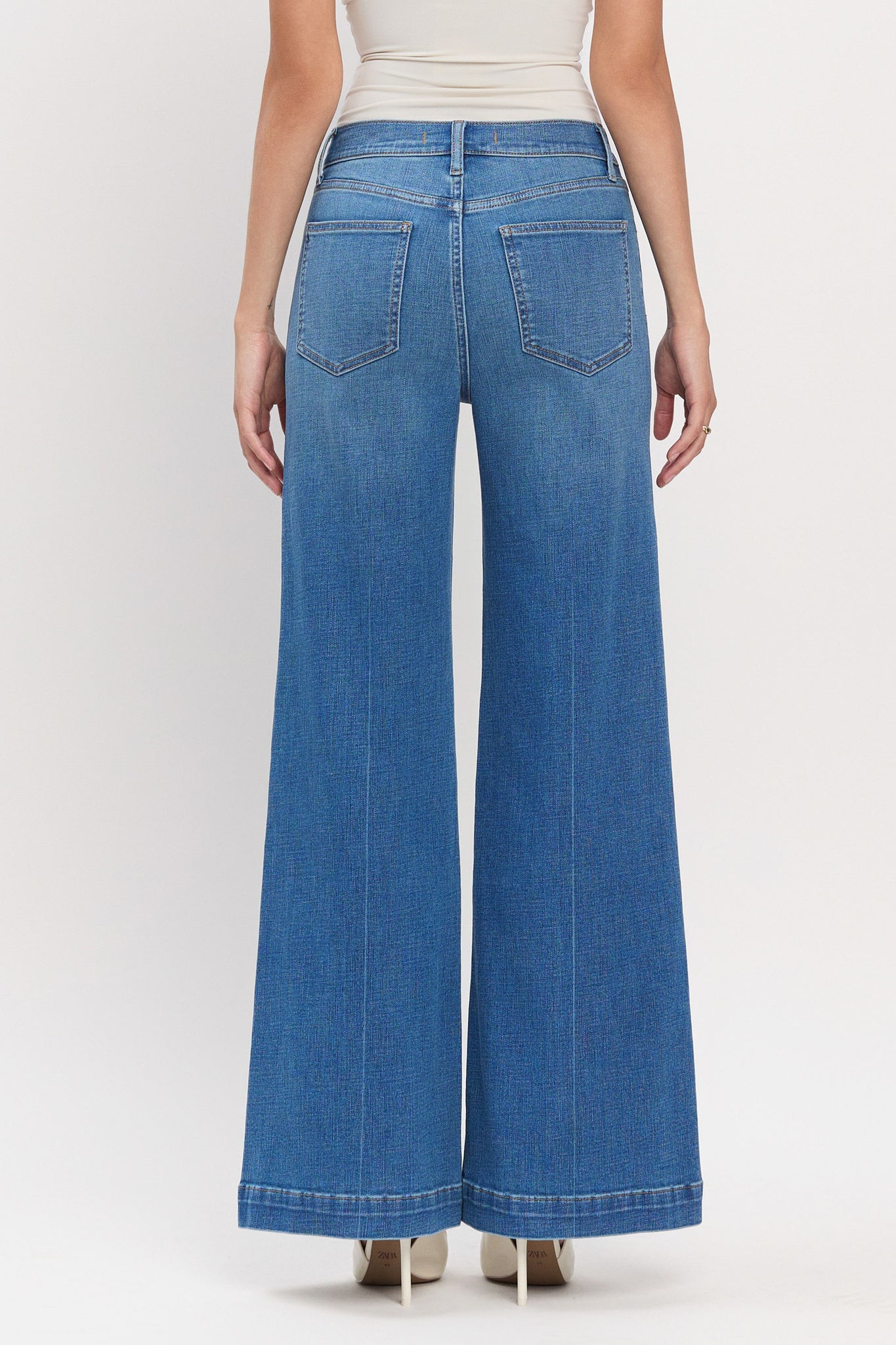 Eunina Chloe Super High Rise Trouser in Alder, featuring a stylish high-rise design. The trousers are part of the Eunina brand and are displayed with sunglasses. Suitable for fall 2024 fashion, categorized under jeans and pants in apparel and accessories.