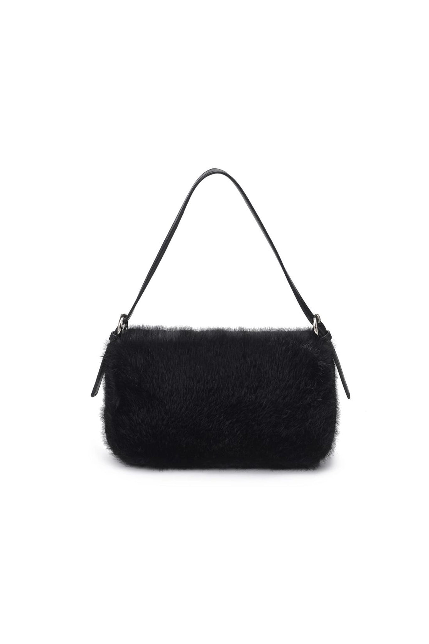 Elegant black faux fur shoulder bag from Larrea Cove's new arrivals, perfect for adding boho charm to any ensemble.