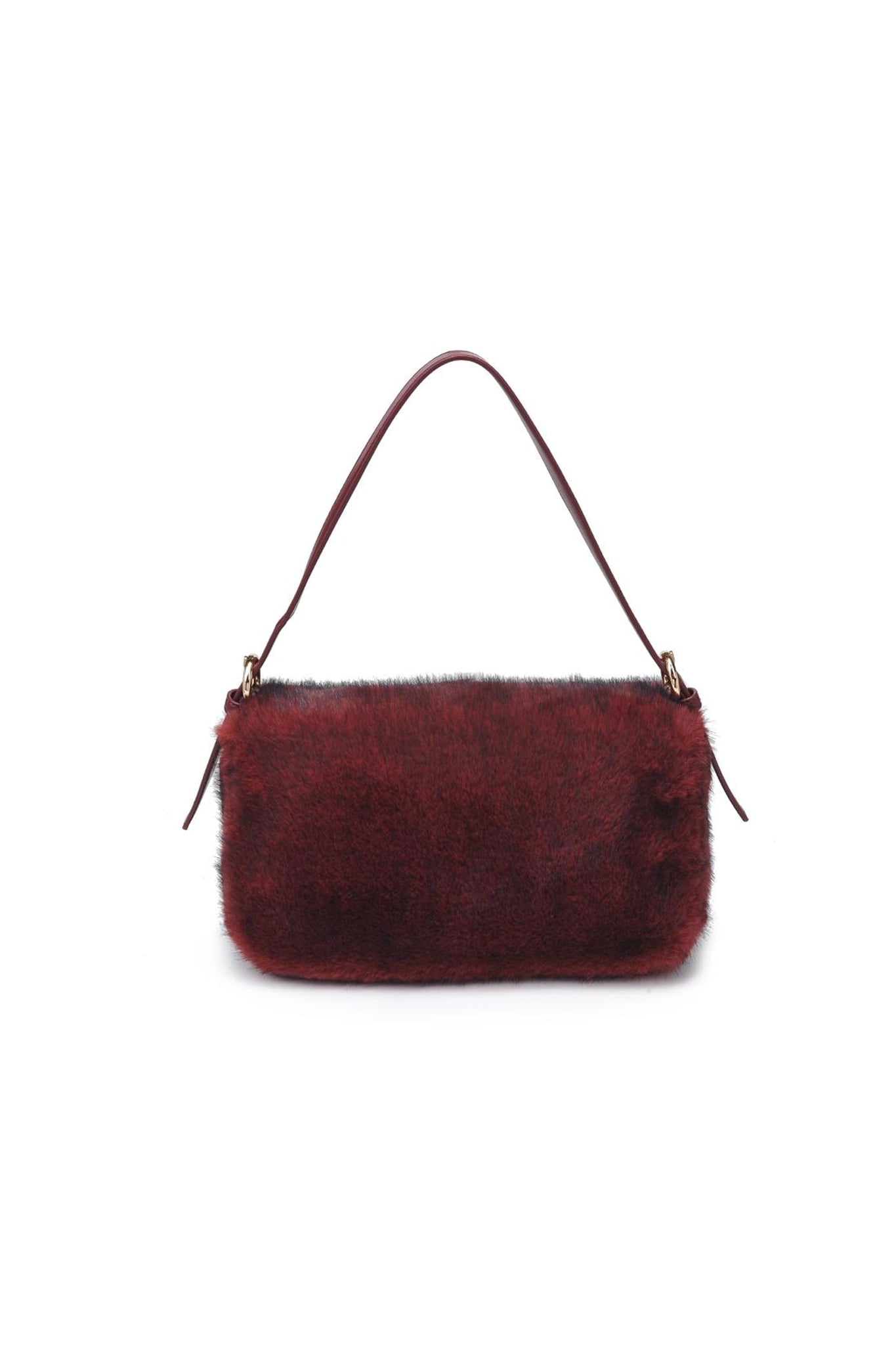 Burgundy faux fur shoulder bag from Larrea Cove's new arrivals, offering boho elegance and chic coastal style in accessories.