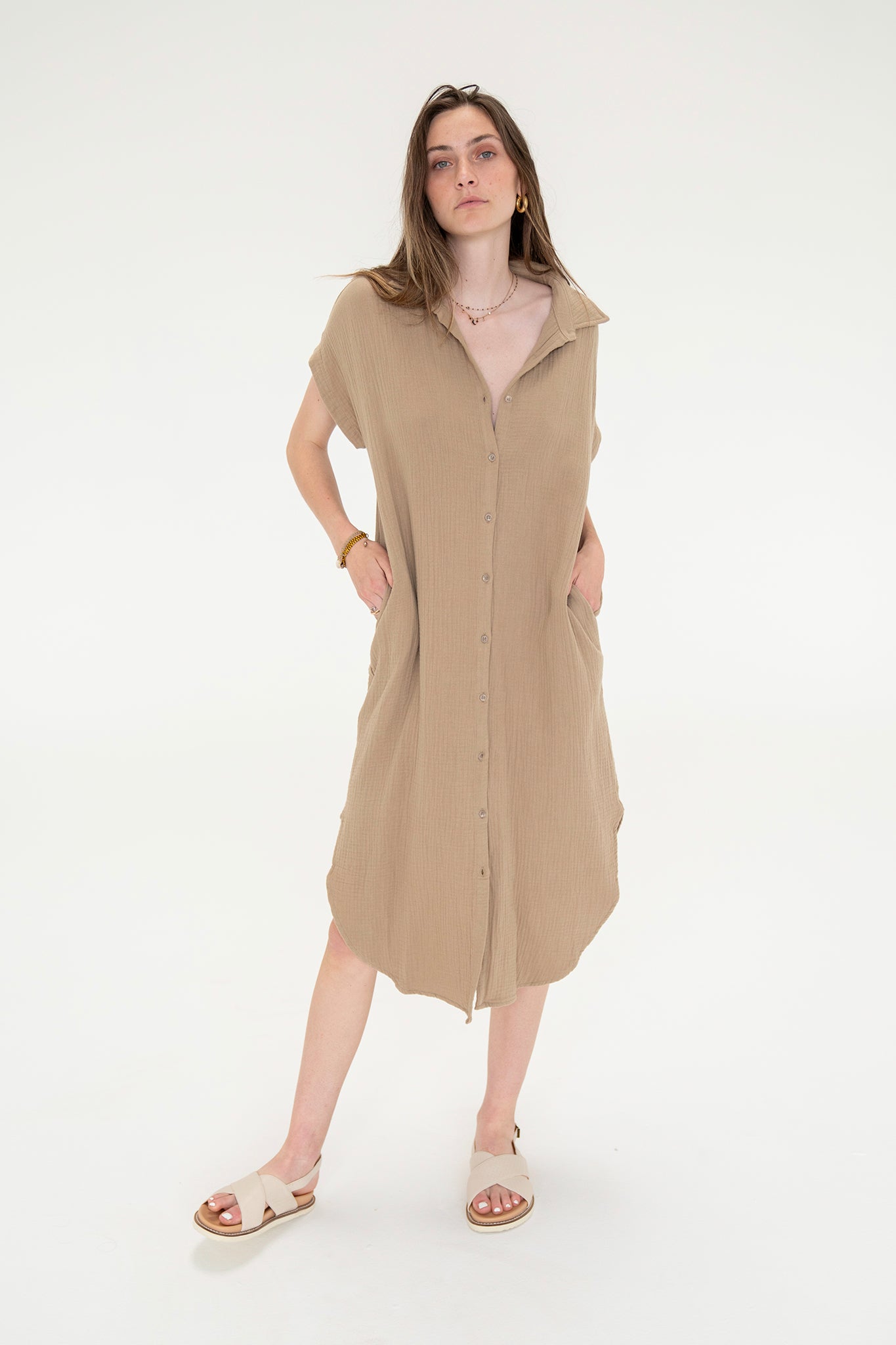 View 1 of Ferlo Maxi Shirt Dress, a Dresses from Larrea Cove. Detail: Are you looking for an effortless, relaxe...