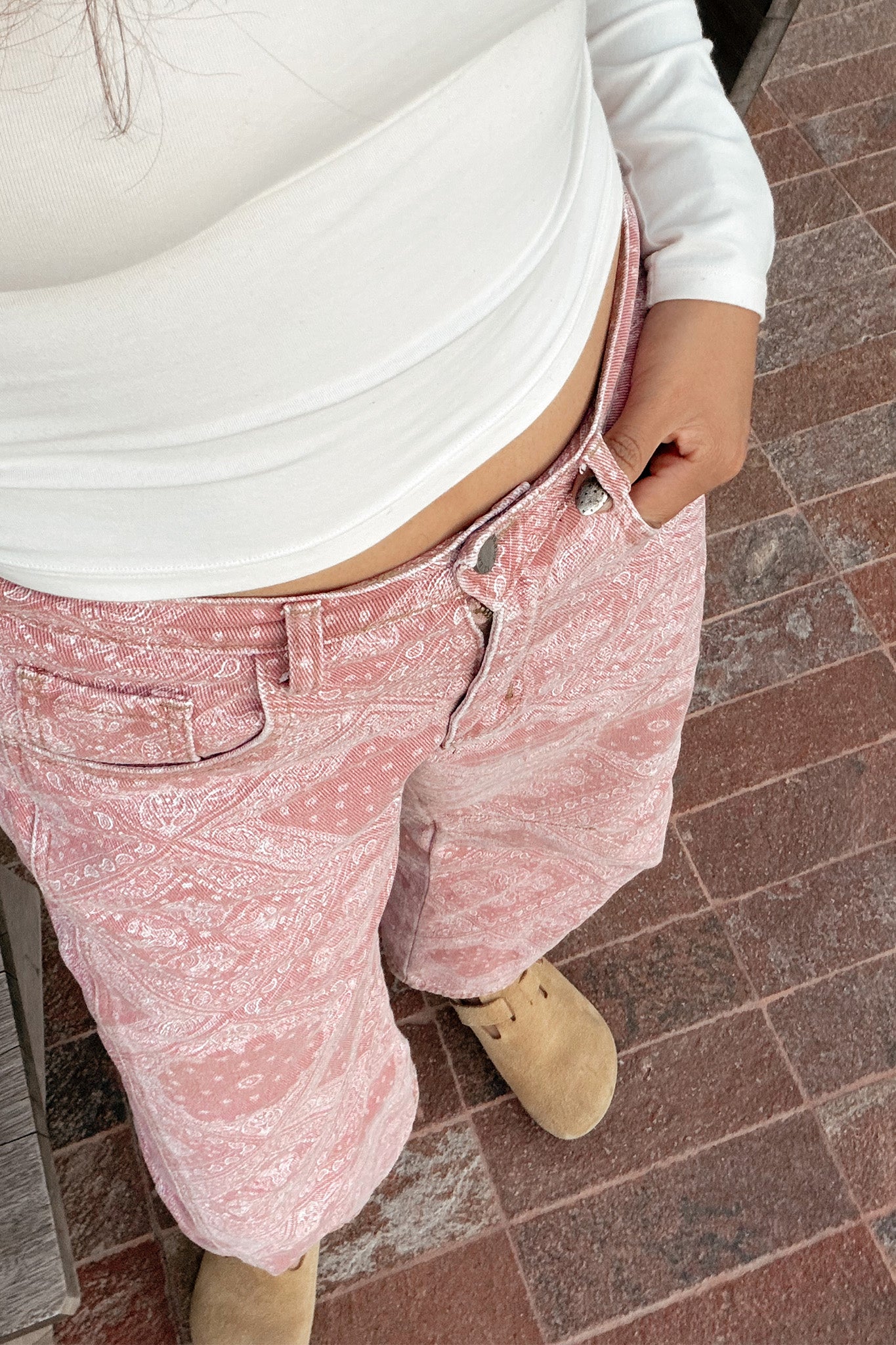 High Noon Paisley Barrel Jeans in Washed Pink