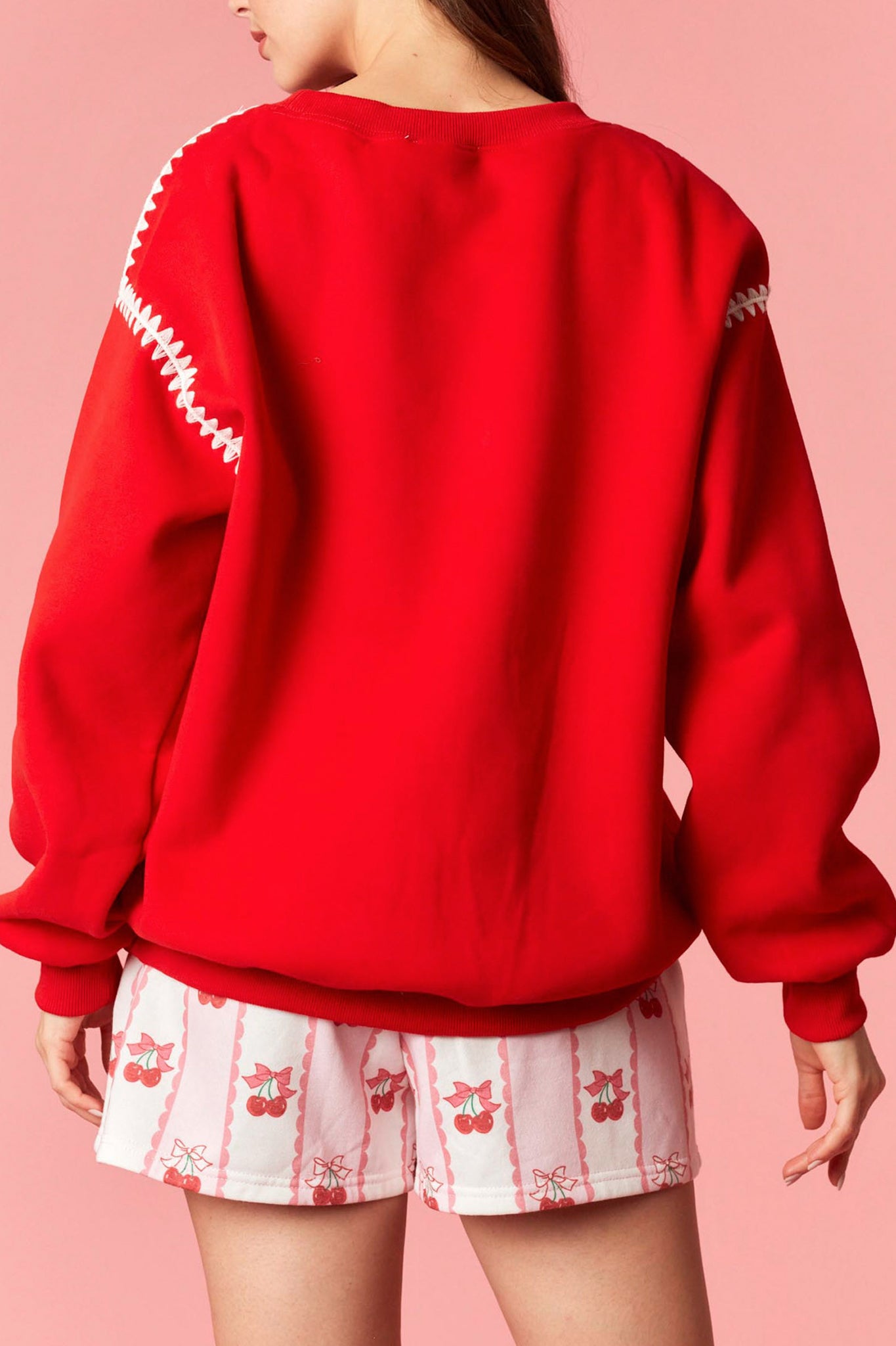Jolly Contrast Stitching Sweatshirt in Red