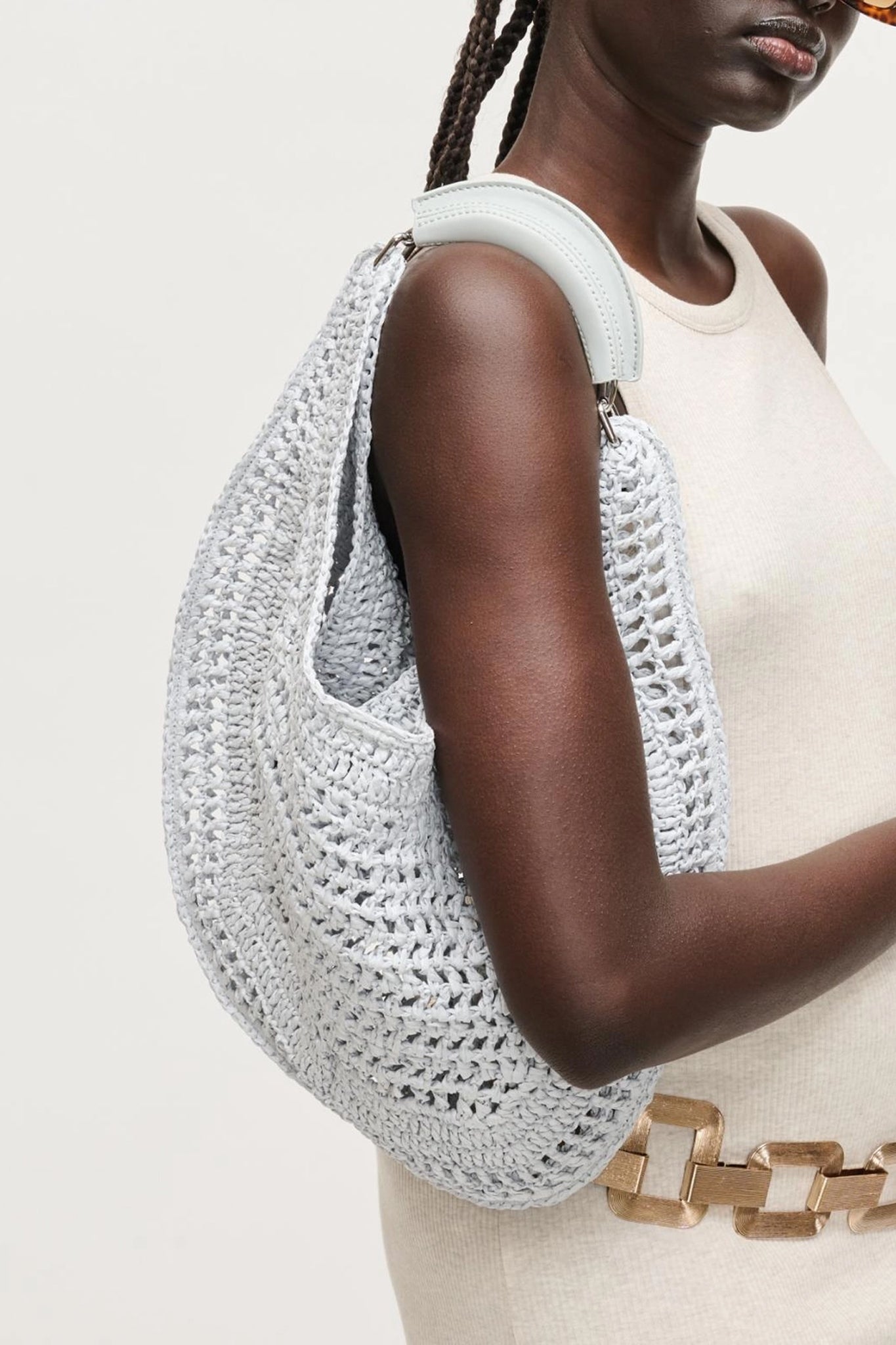 Marisol Crochet Hobo Bag in Ice Blue