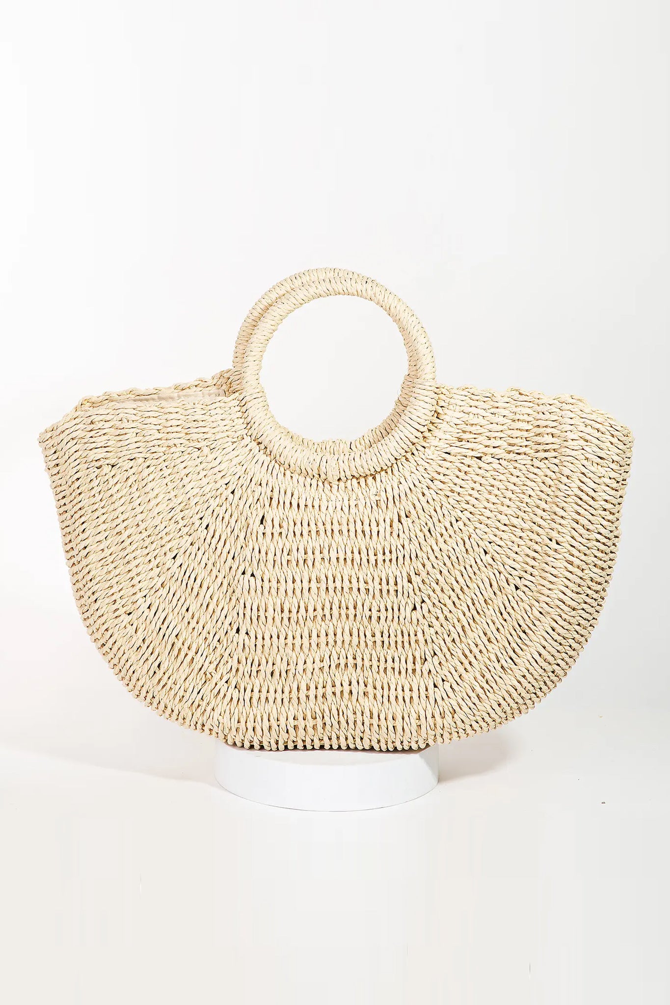 Marra Circle Handle Straw Bag in Ivory