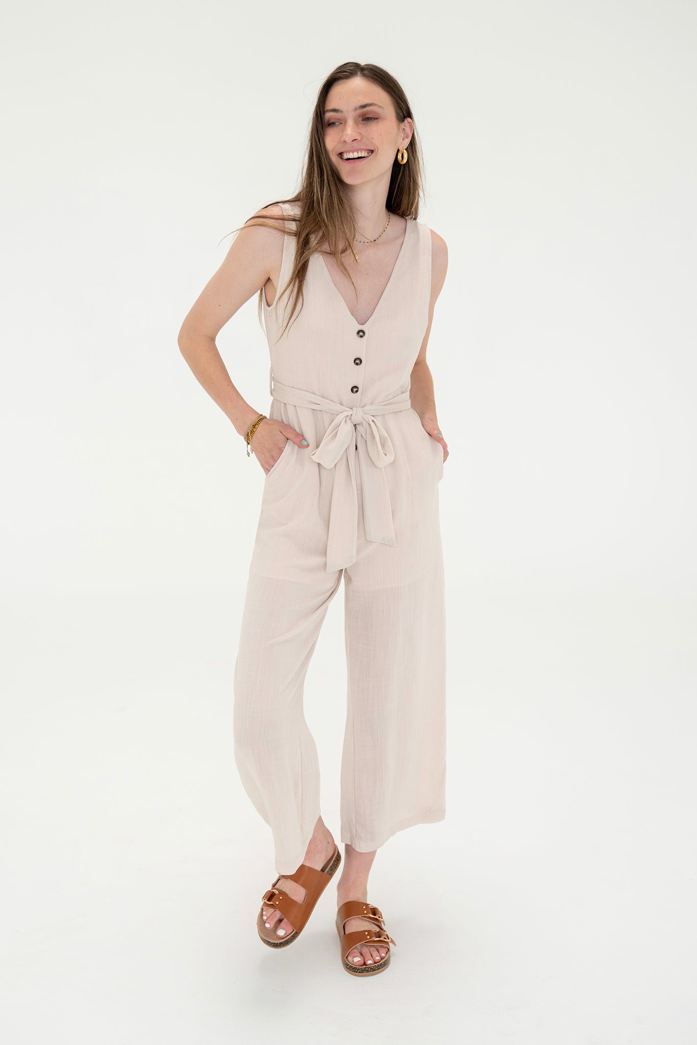 View 1 of Medanos Jumpsuit, a Jumpsuits from Larrea Cove. Detail: For laid-back days when you want to look effo...