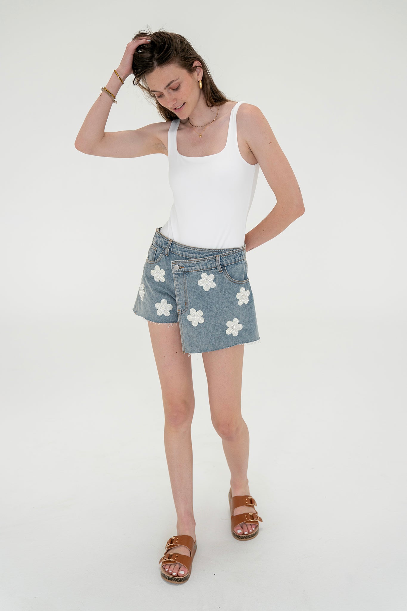 View 1 of Mohave Wrap Denim Skort, a Jeans from Larrea Cove. Detail: The Mohave Wrap Denim Skort is the perfect blend of chic feminin...