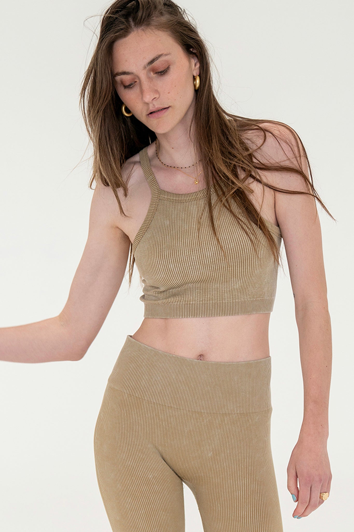 View 2 of Mono Ribbed Cropped Tank, a Tops from Larrea Cove. Detail: .