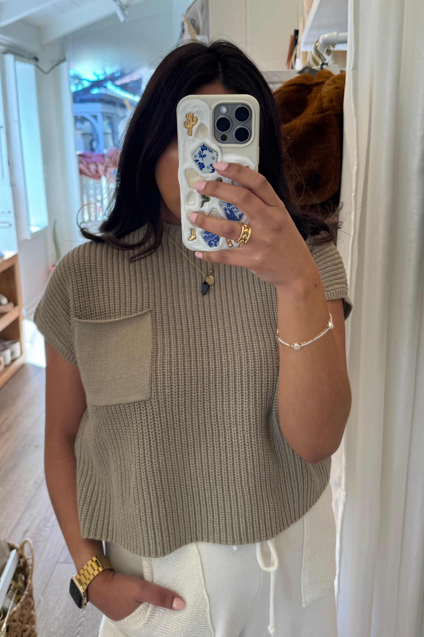 Poales High Neck Sweater Knit Top in Olive