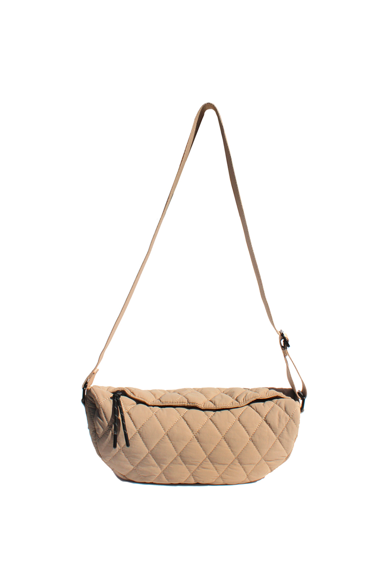 View 1 of Quilted Zipper Crossbody Bag in Sand, a Bags from Larrea Cove. Detail: .