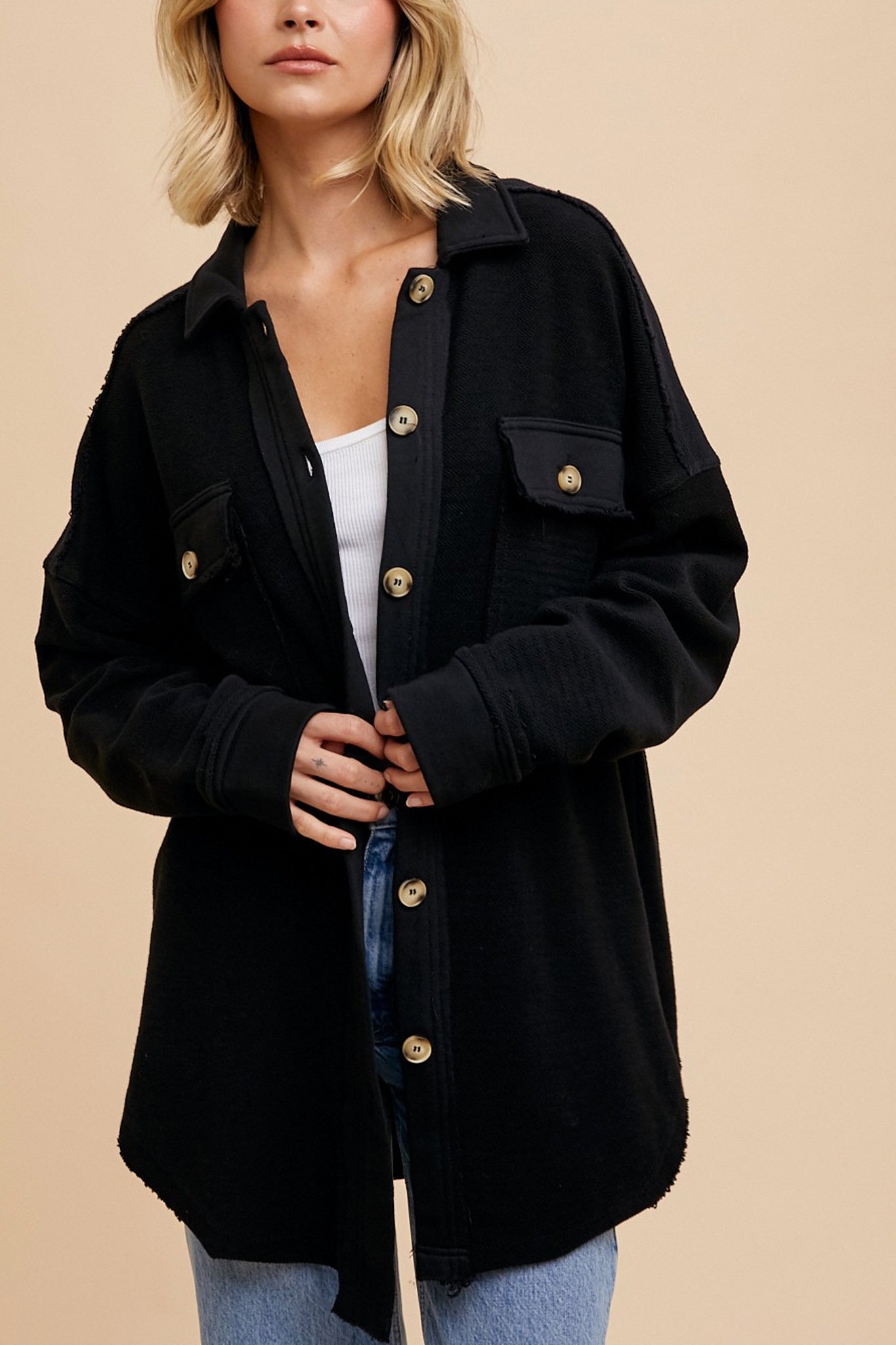 Relaxed Button Front Sweatshirt