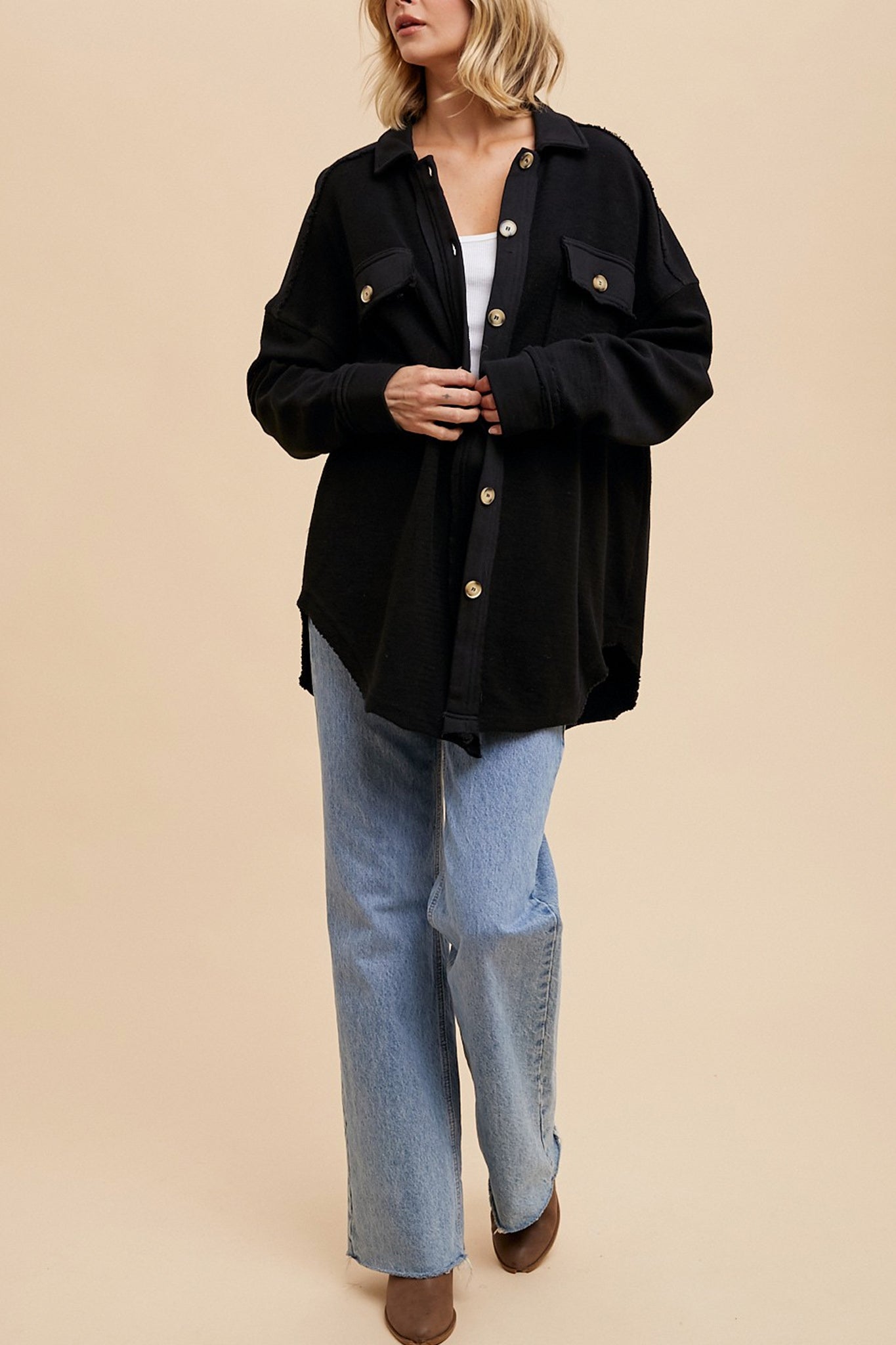 Relaxed Button Front Sweatshirt