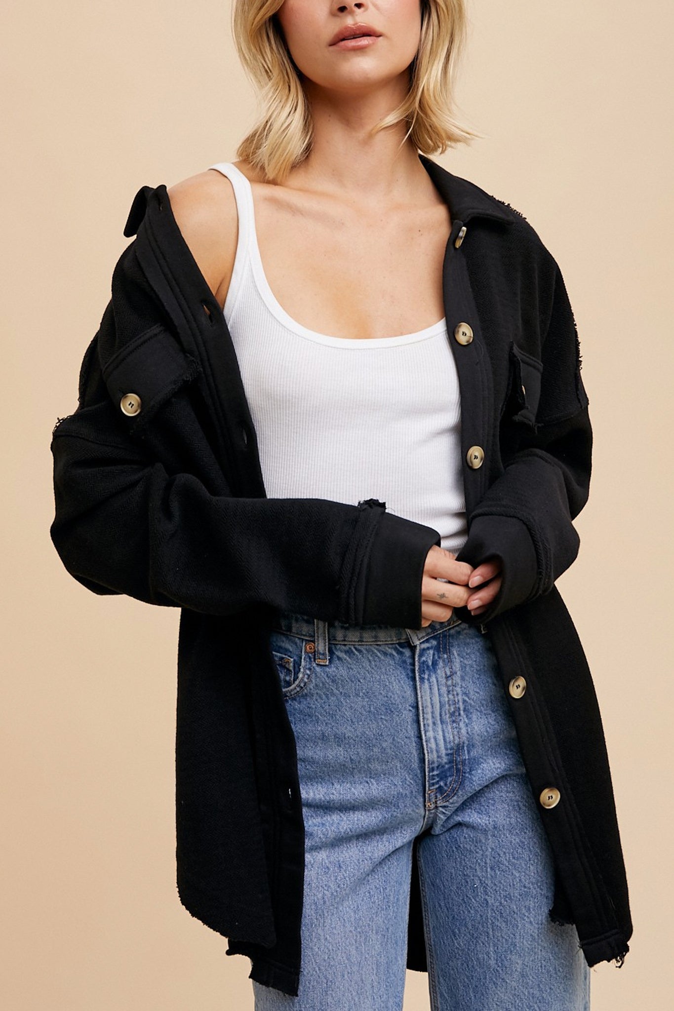 Relaxed Button Front Sweatshirt