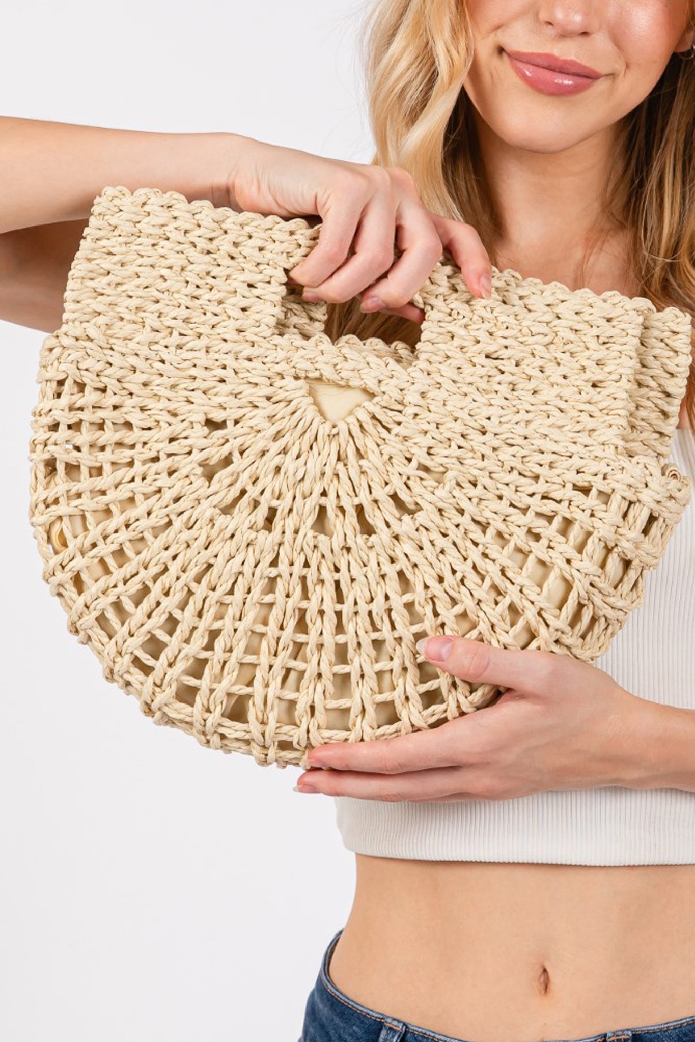 Semi Circle Tote Bag in Ivory