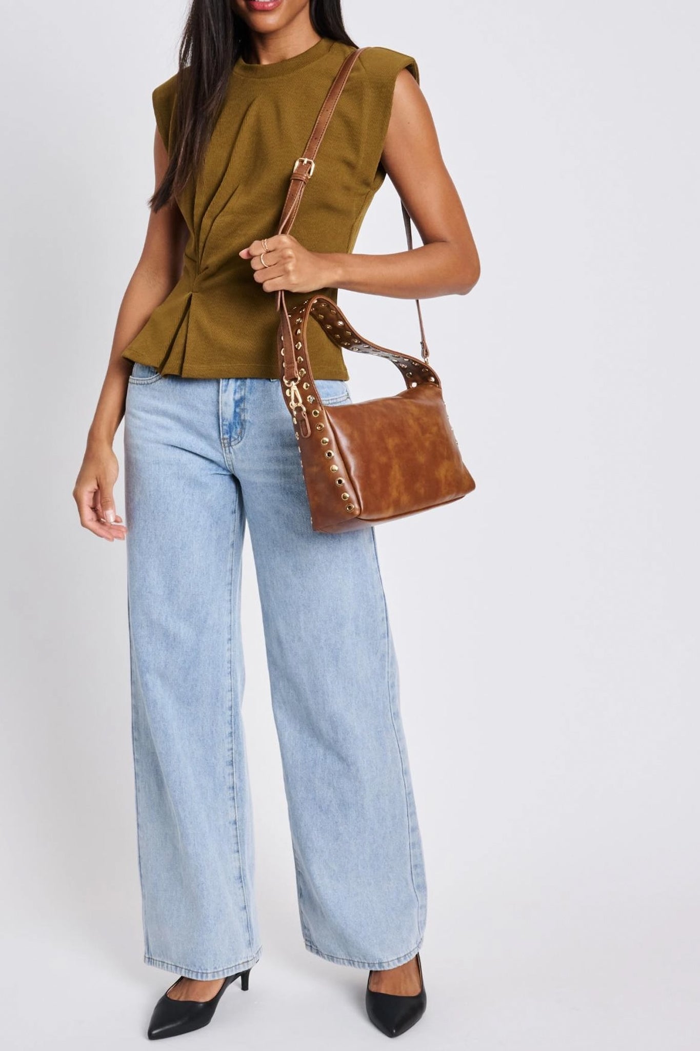 Silver Sands Studded Shoulder Bag in Cognac