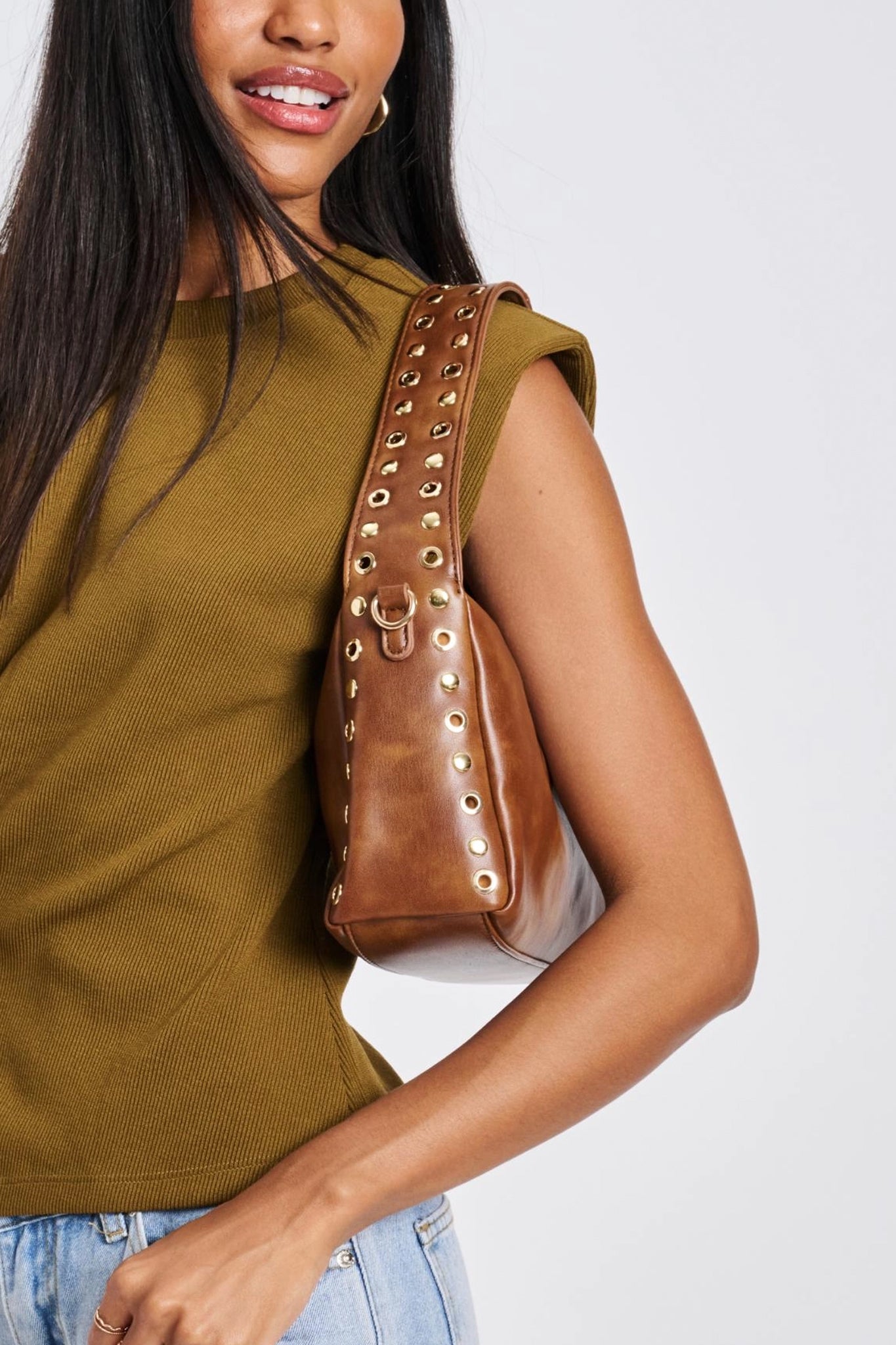 Silver Sands Studded Shoulder Bag in Cognac