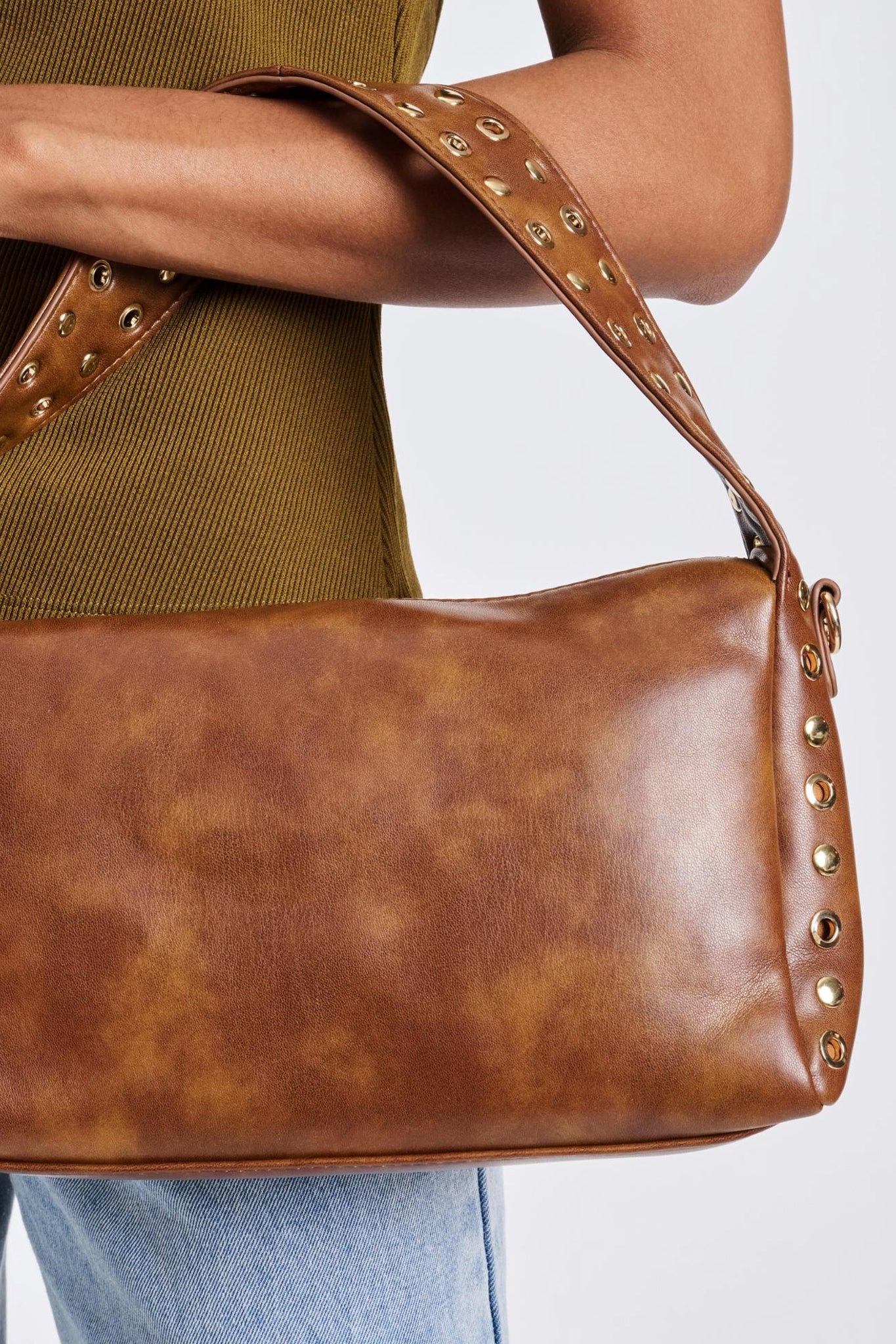 Silver Sands Studded Shoulder Bag in Cognac