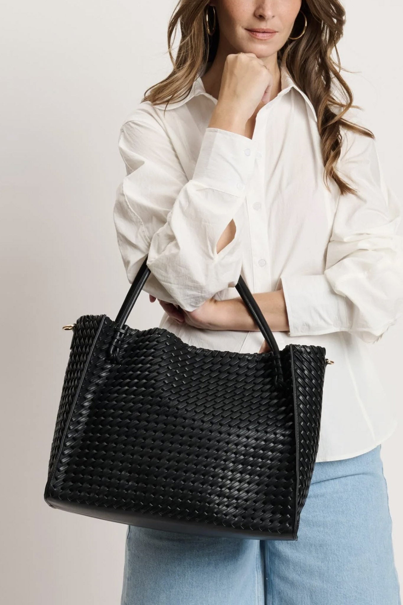 Sloane Woven Tote Bag in Black
