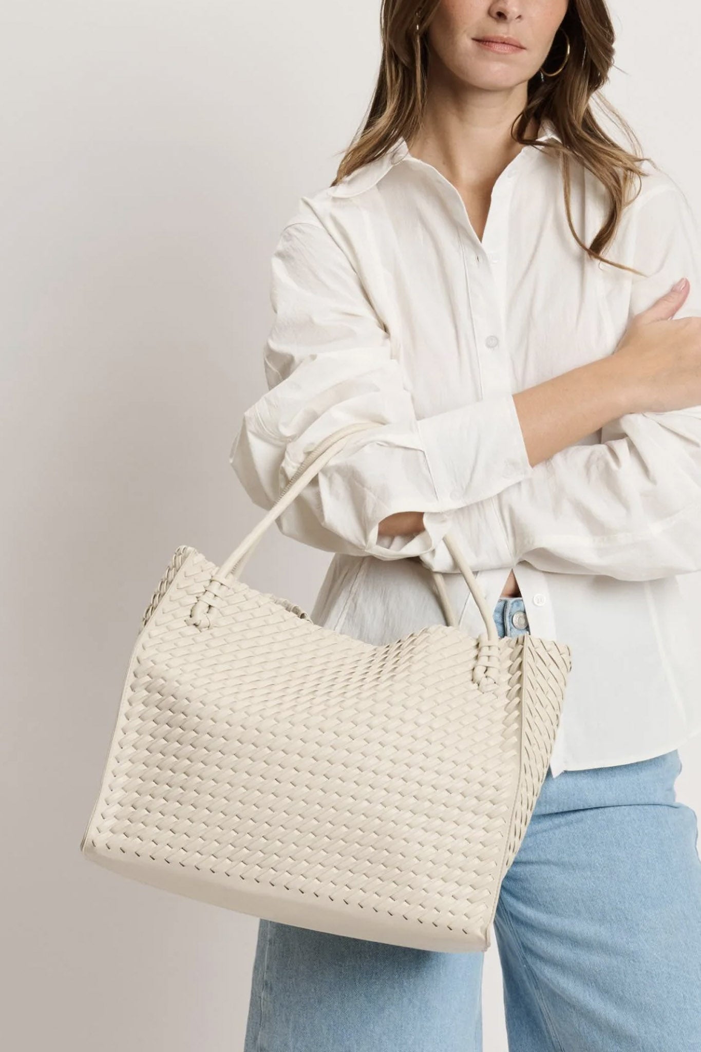 Sloane Woven Tote Bag in Cream