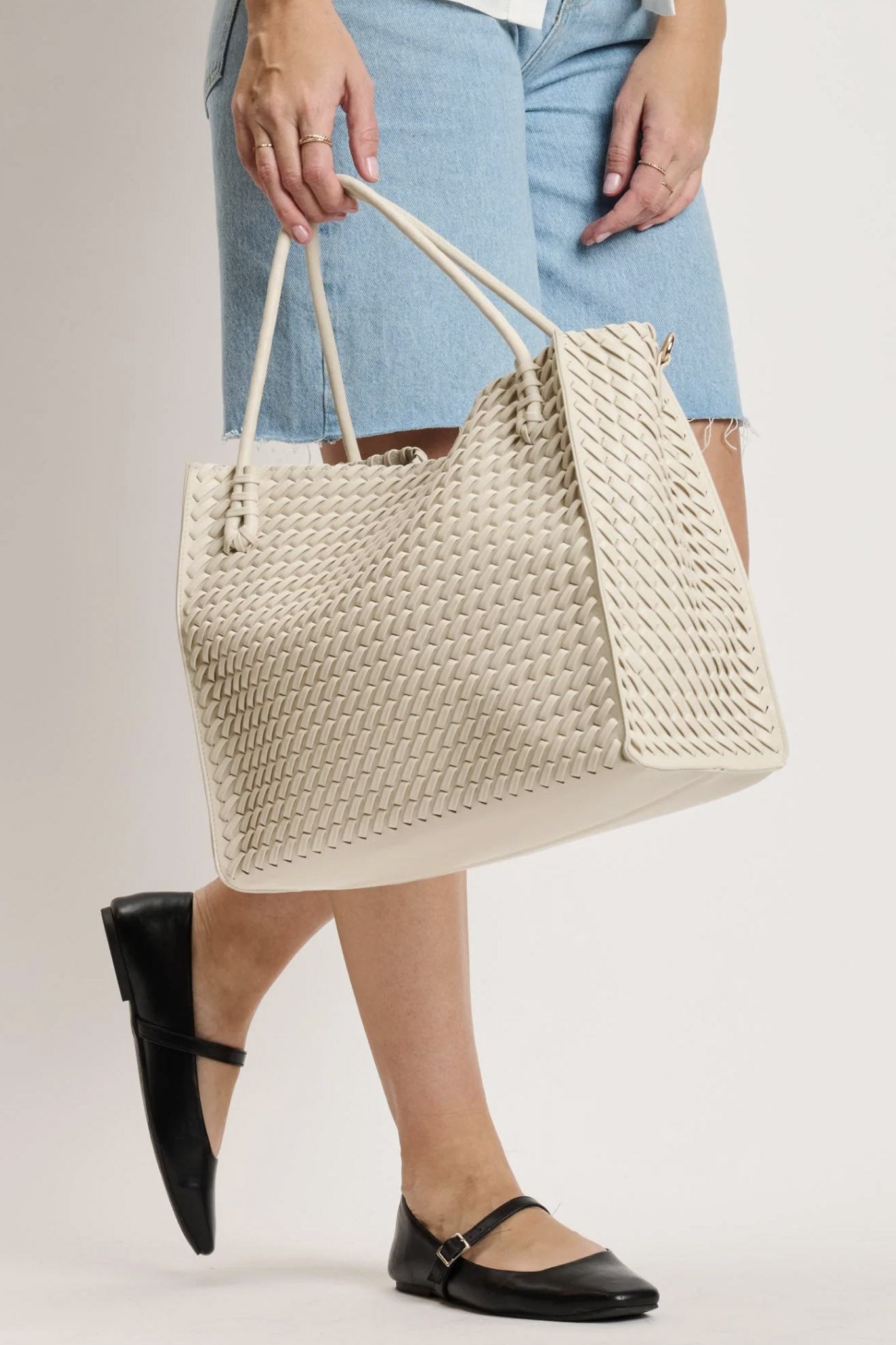 Sloane Woven Tote Bag in Cream