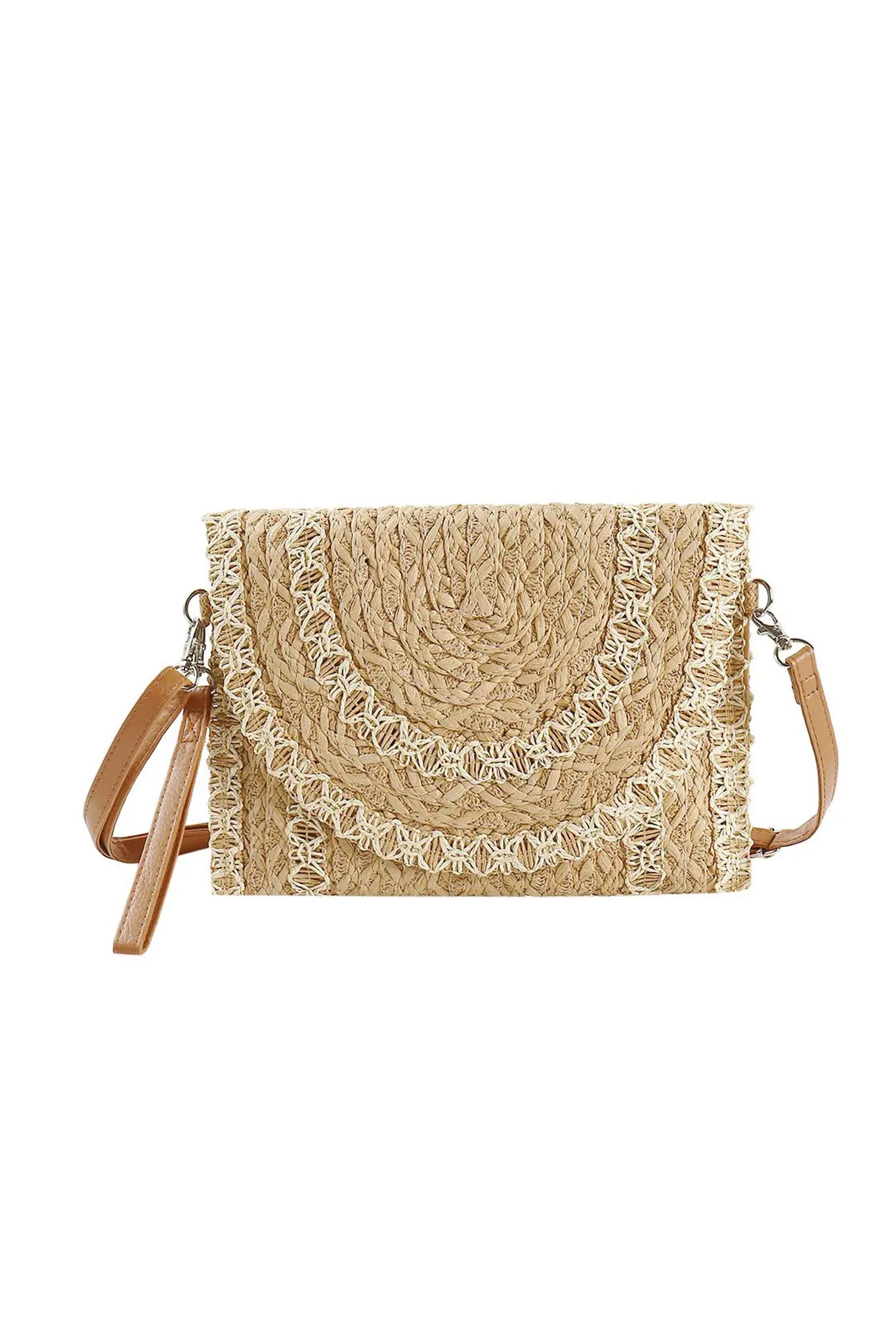 Straw Crossbody Clutch in Taupe