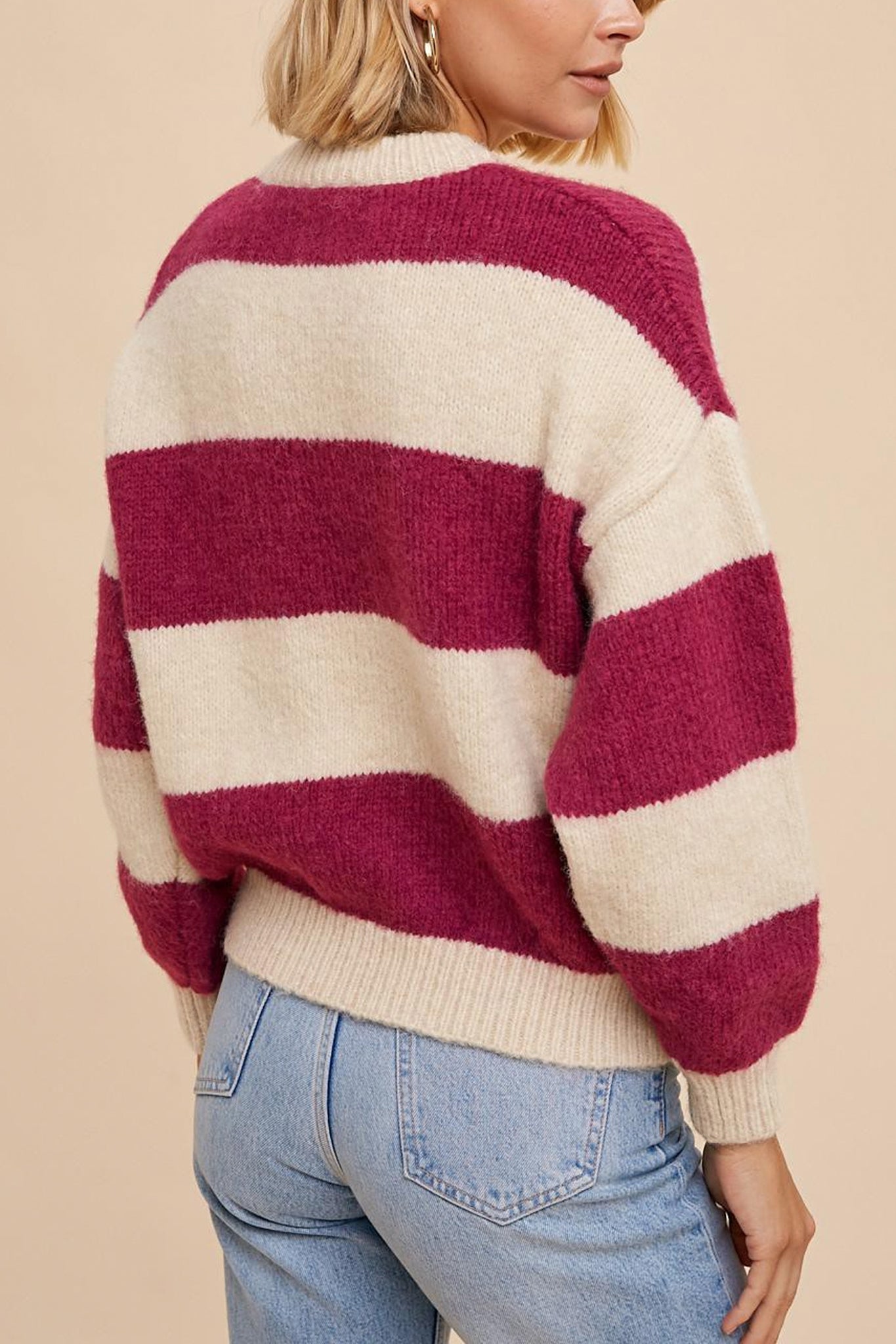 Striped Knit Sweater in Magenta