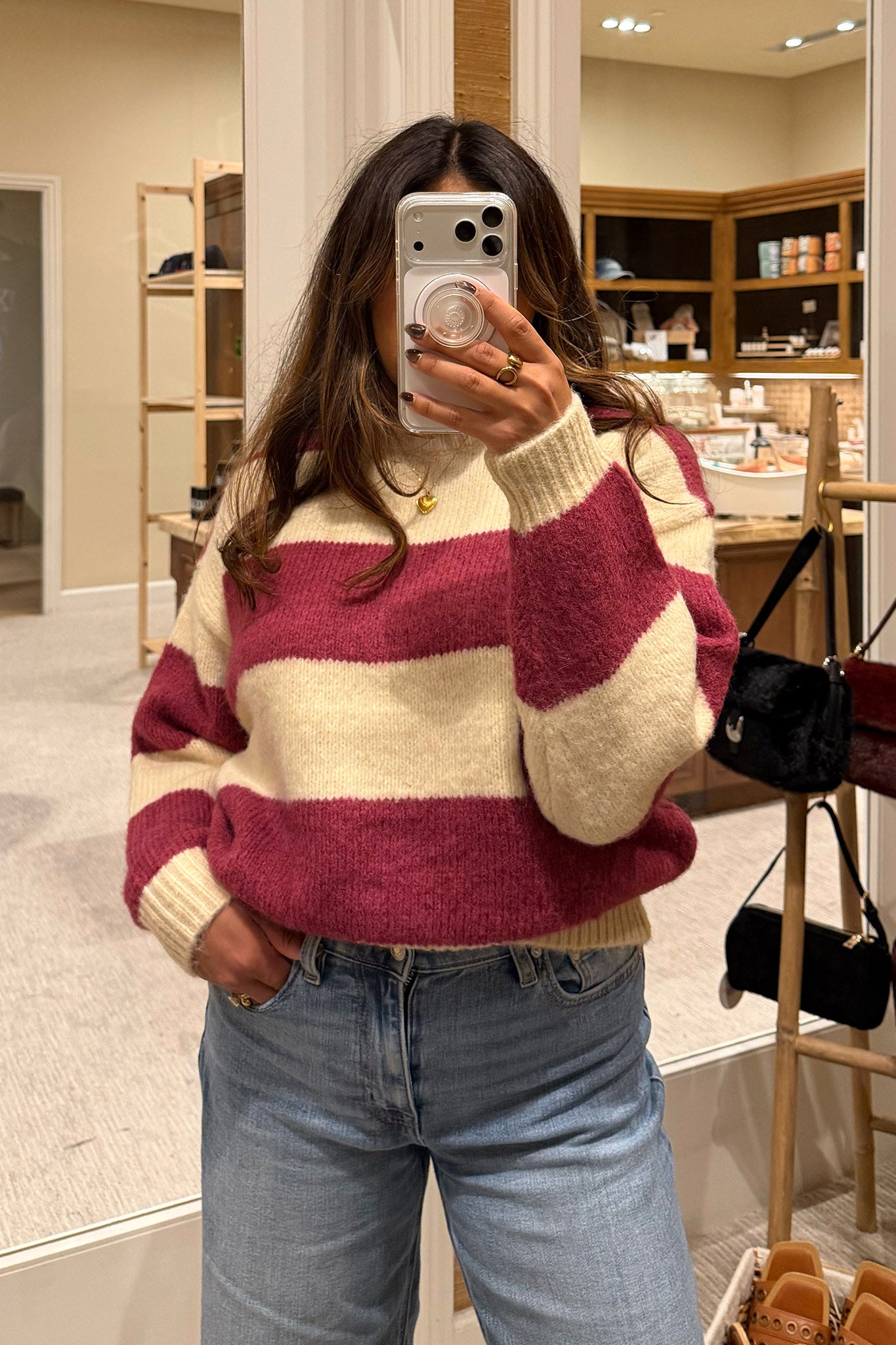 Striped Knit Sweater in Magenta