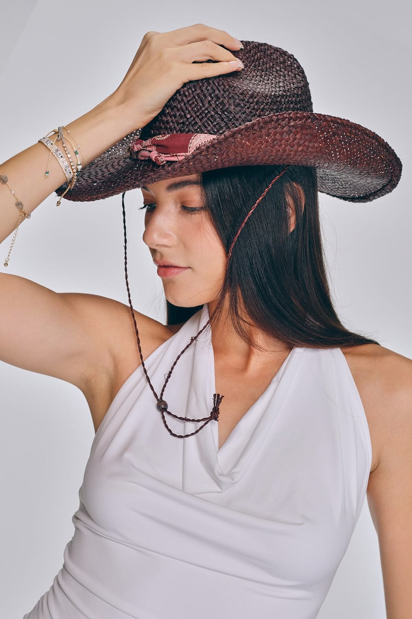 Sundown Raffia Cowboy Hat in Chocolate