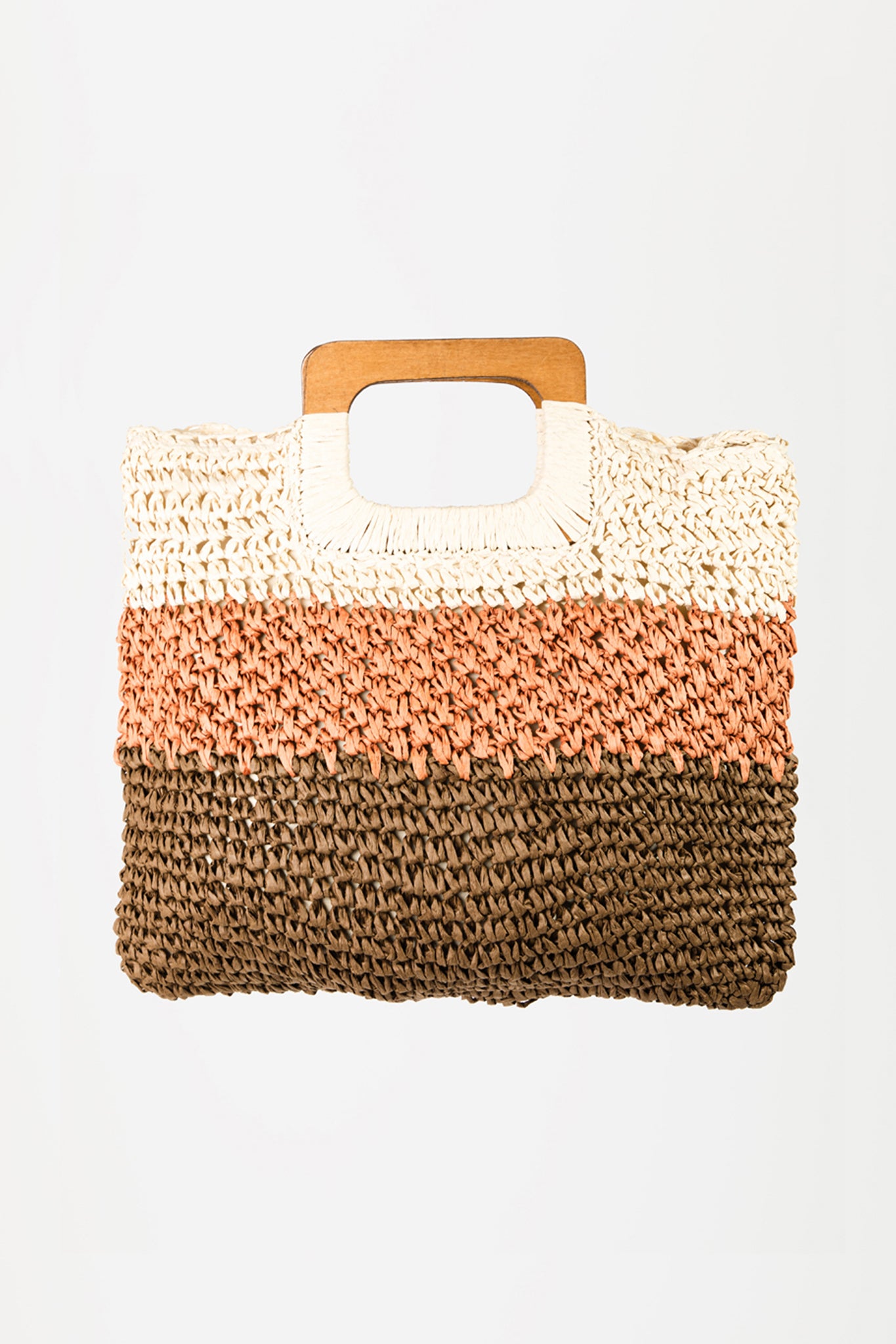 Three-Tone Straw Tote Bag with Crossbody Strap