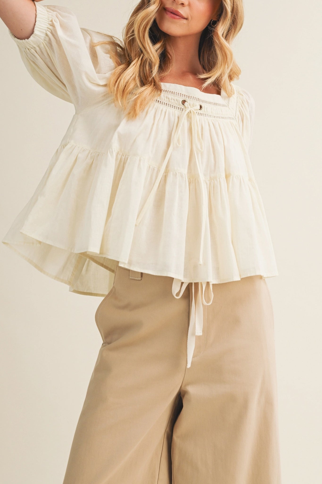 Sunwashed Lace Tiered Blouse