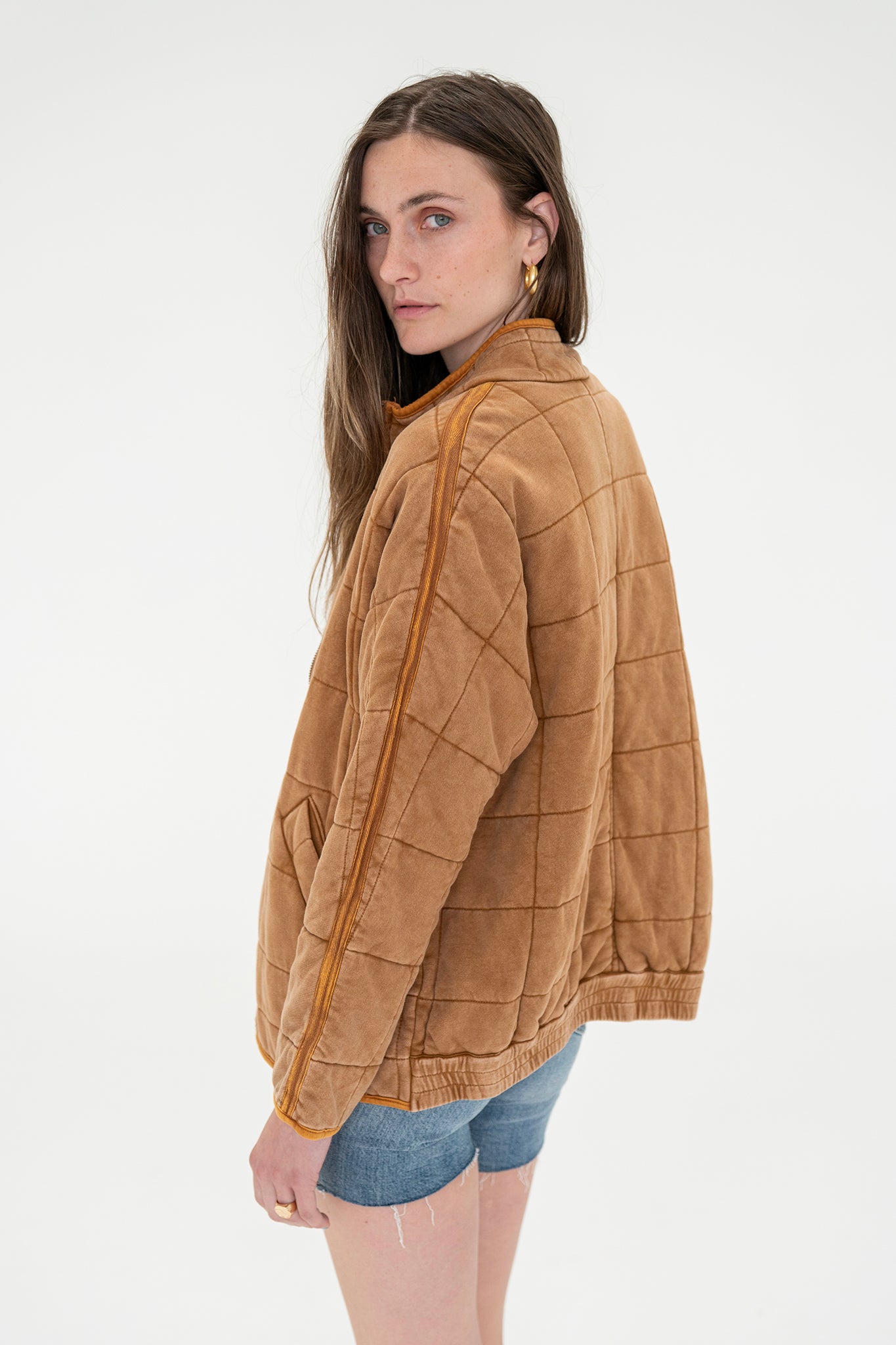 Washed Quilted Jacket in Camel