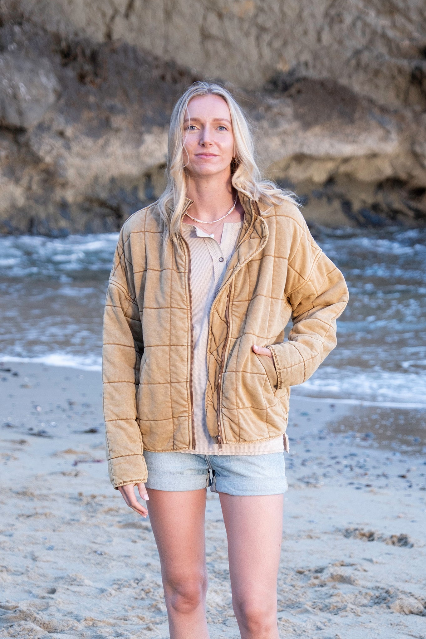 Washed Quilted Jacket in Desert Sand