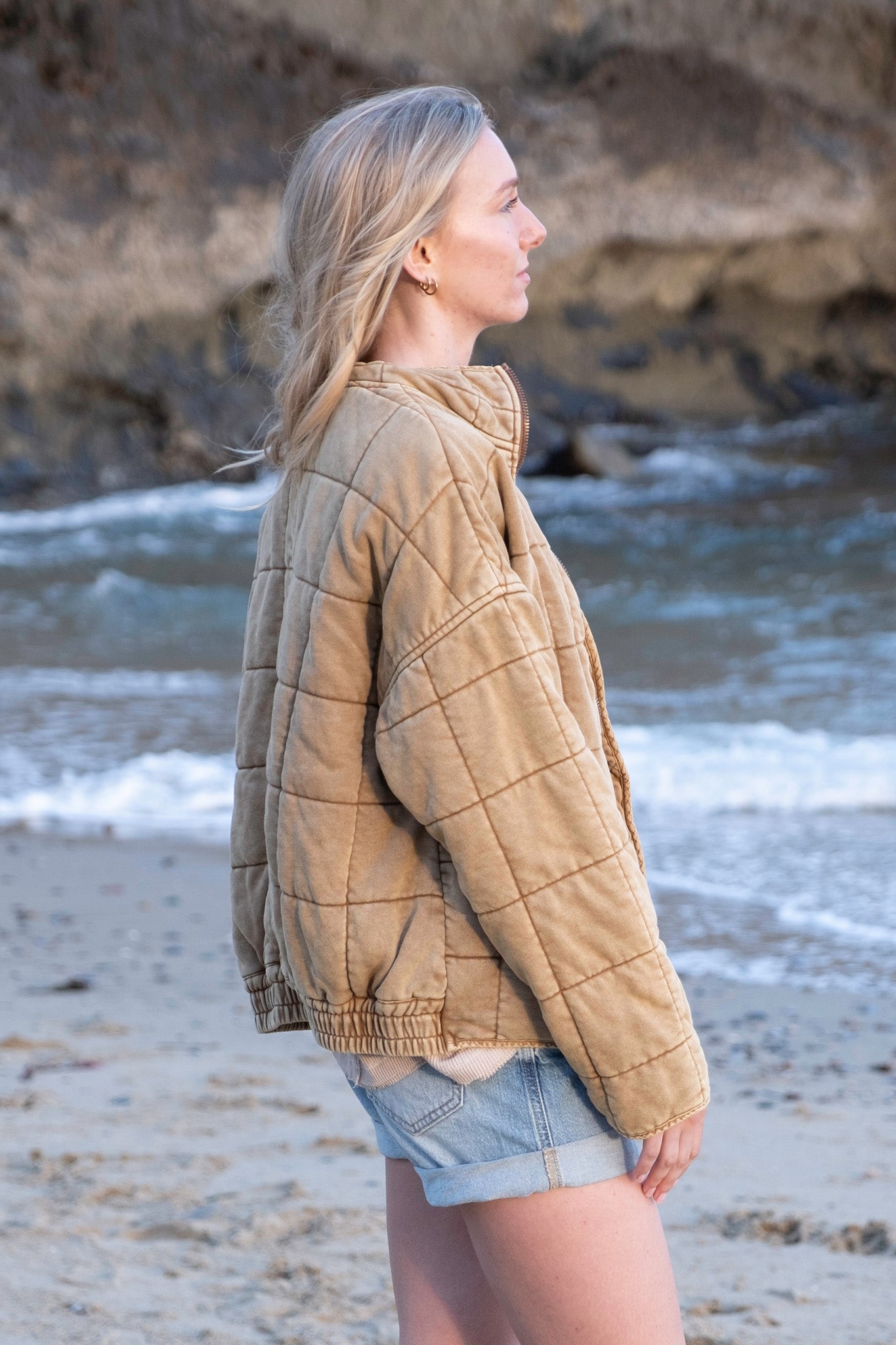 Washed Quilted Jacket in Desert Sand