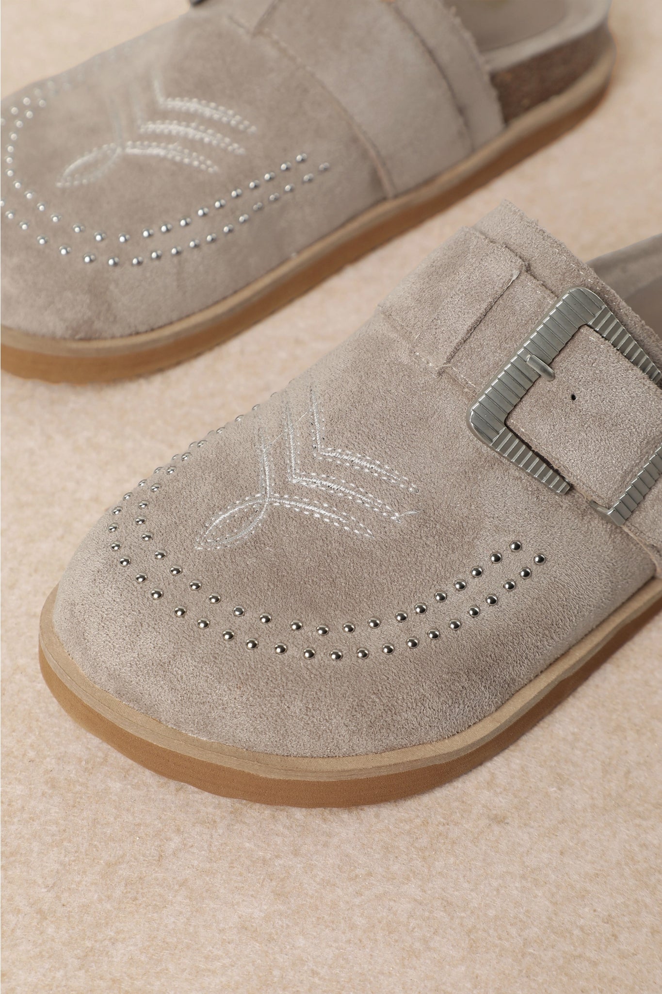 Western Studded Mules in Grey
