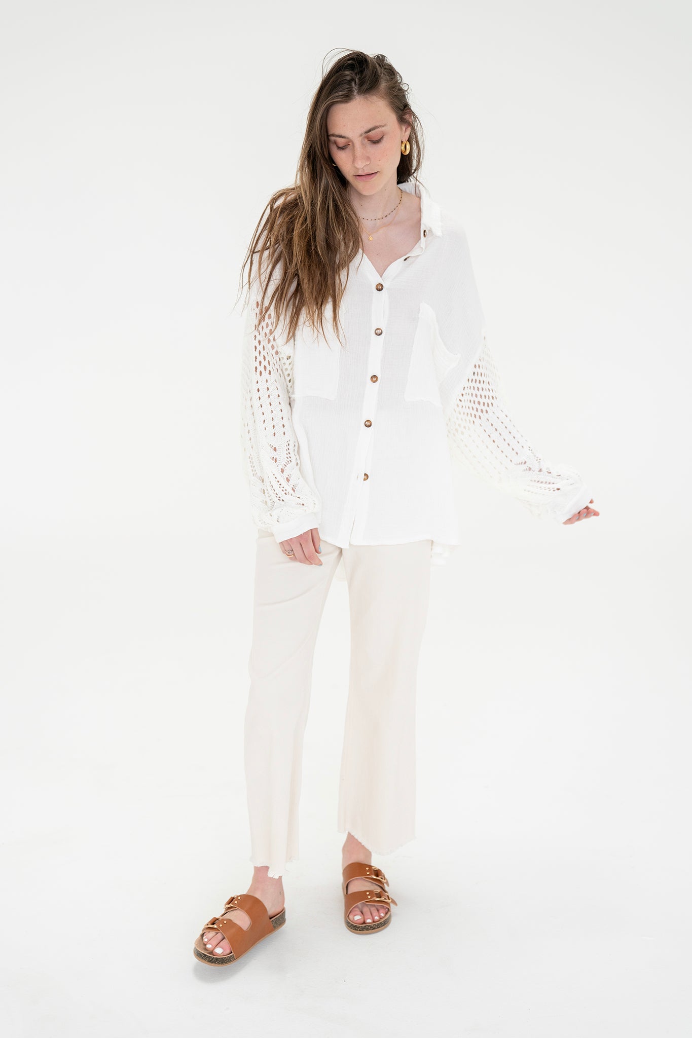View 6 of Wisteria Cardigan in Off White, a Sweaters from Larrea Cove. Detail: .