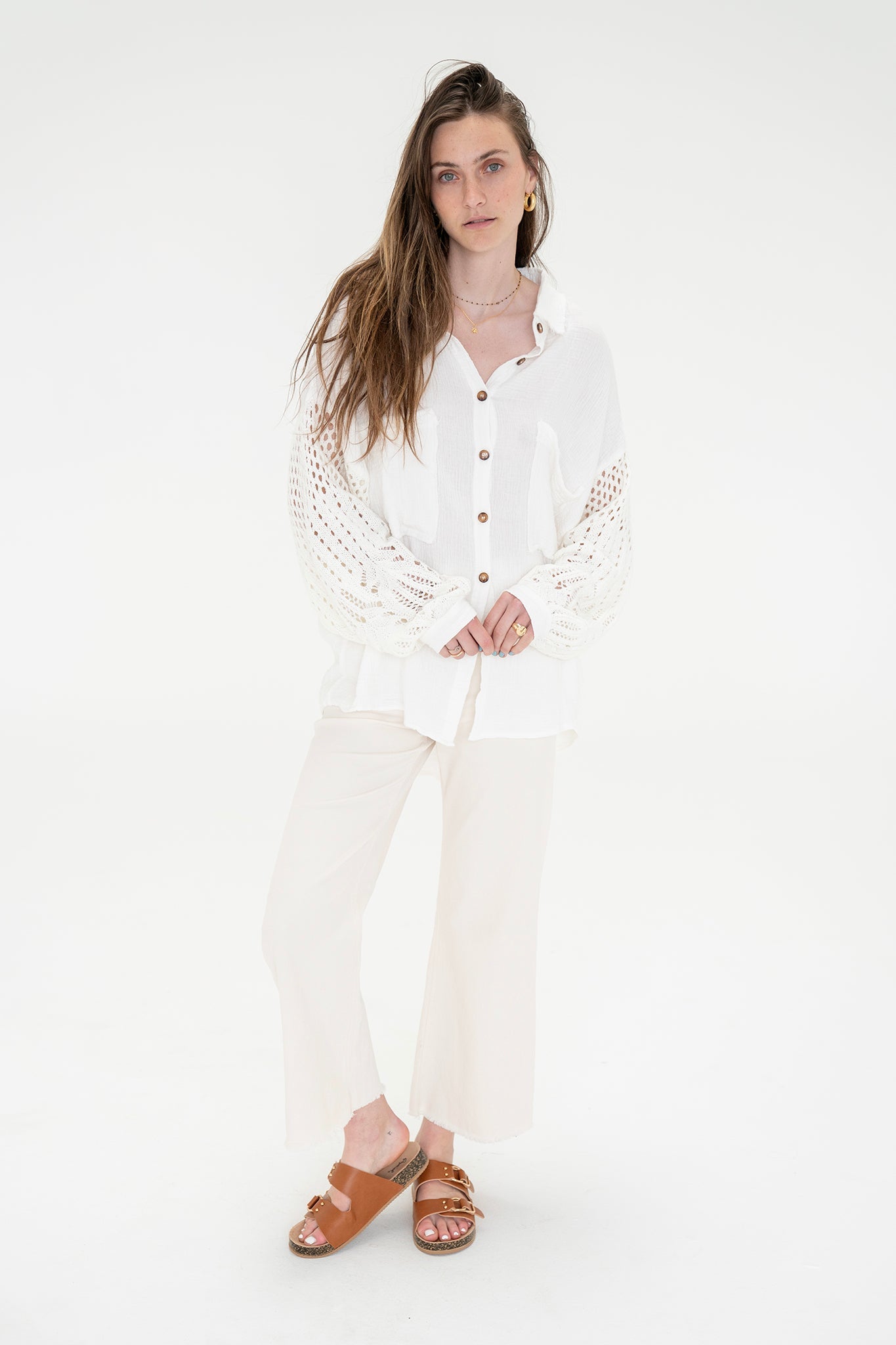 View 10 of Wisteria Cardigan in Off White, a Sweaters from Larrea Cove. Detail: .