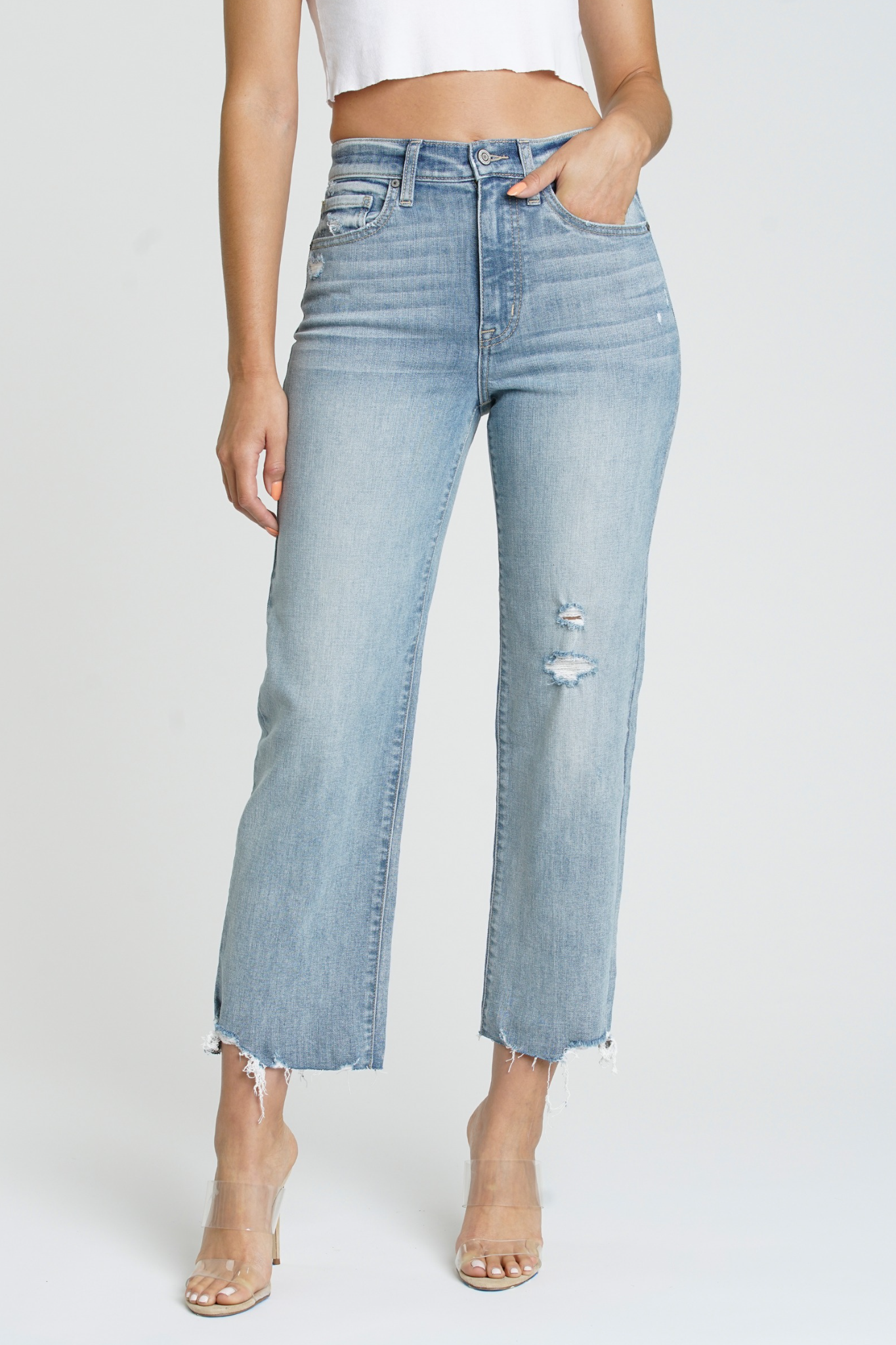 View 4 of Eunina Dawn Wide Leg Jeans in New Moon, a Jeans from Larrea Cove. Detail: .