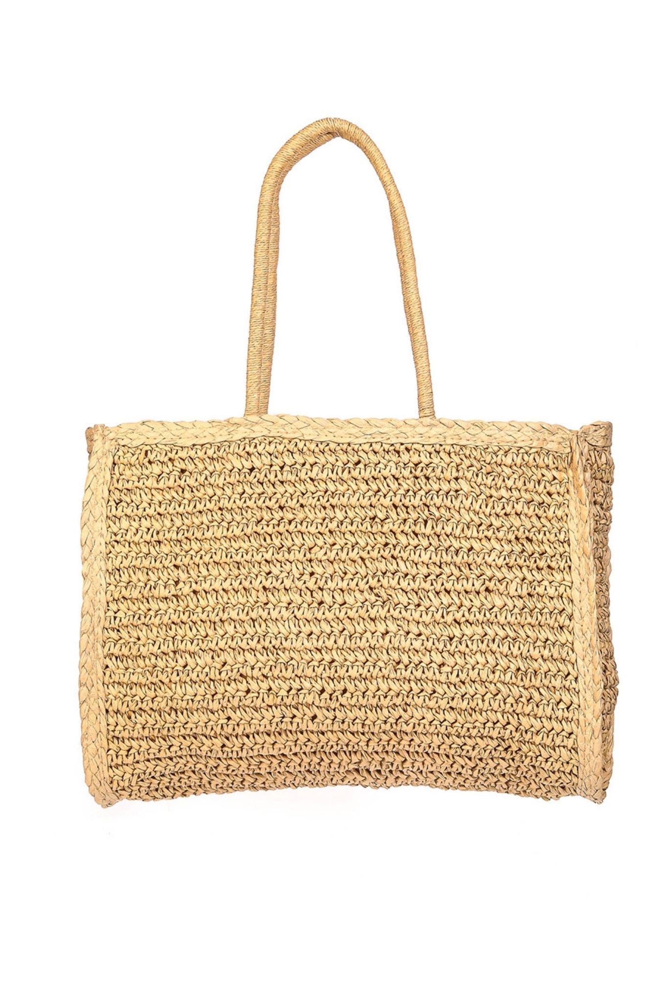 View 1 of Straw Braided Rectangle Tote Bag in Tan, a Bags from Larrea Cove. Detail: This straw tote bag is the perfect accessory for any summer ...