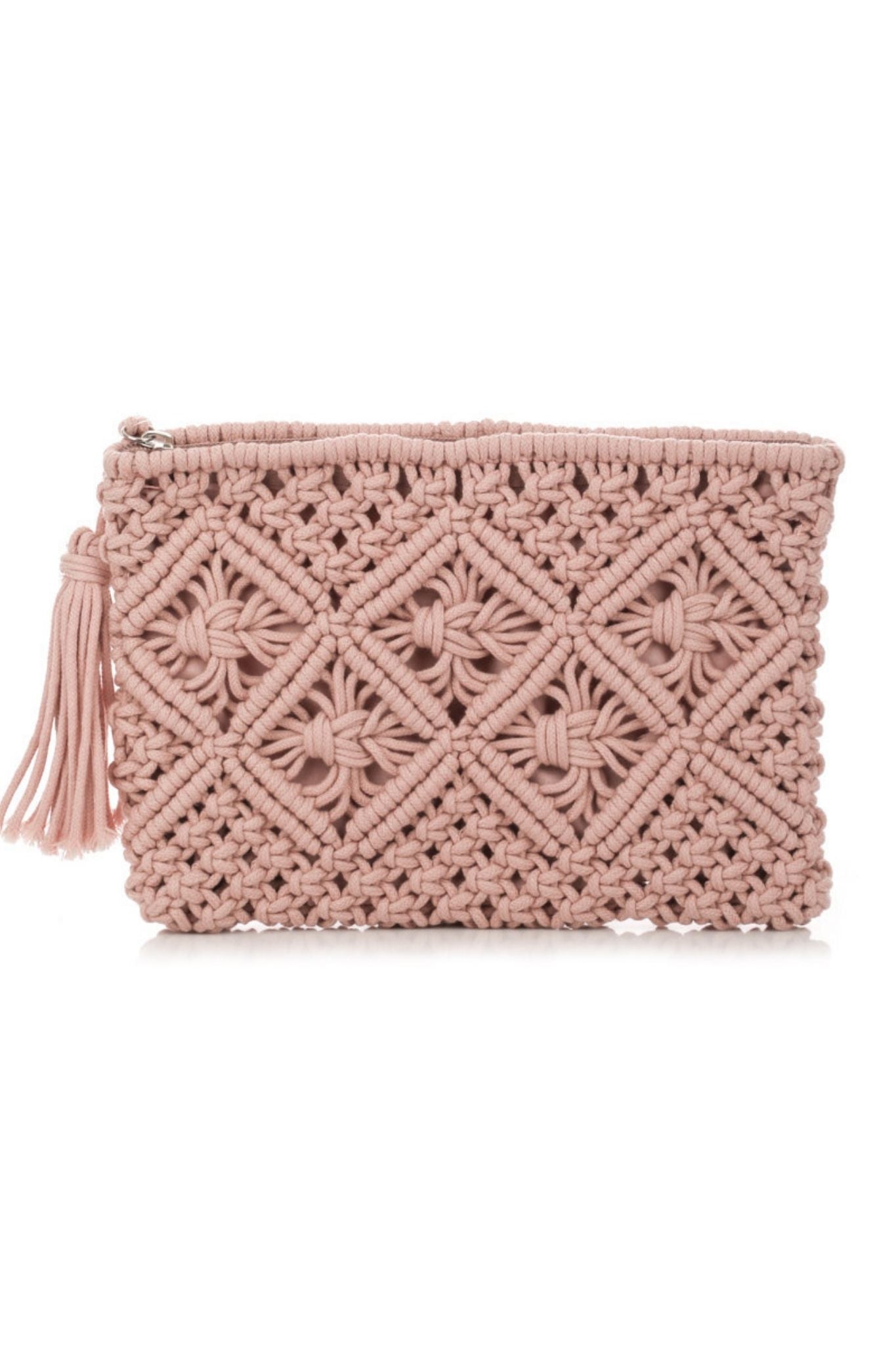 Crochet Tassel Clutch in Pink