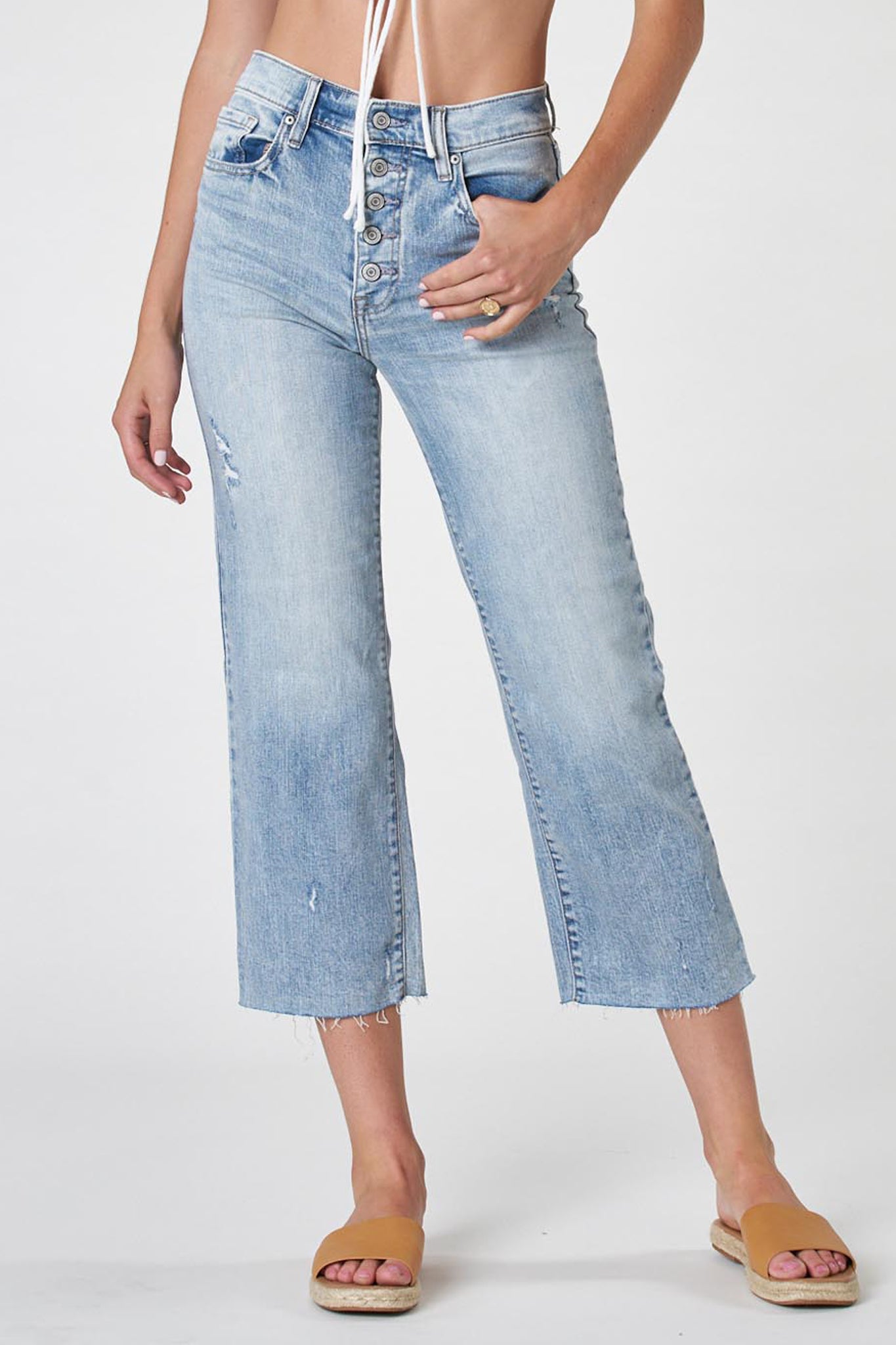 View 1 of Eunina Dawn Wide Leg Jeans in Anza, a Denim from Larrea Cove. Detail: <span data-mce-fragment="1" style="font-weight: 400;" data-mce-s...