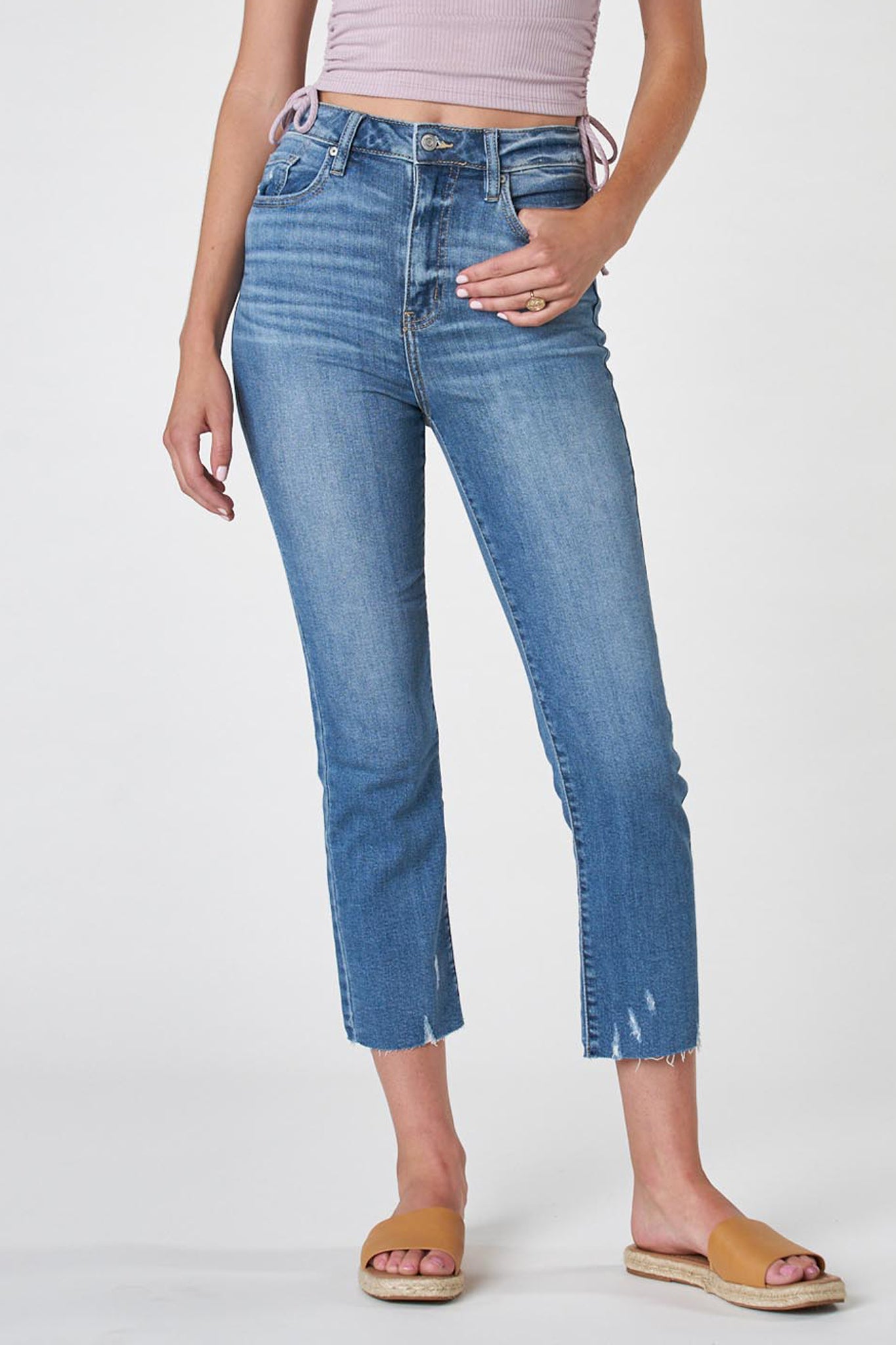 View 1 of Eunina Ally Straight Jeans in Borrego, a Denim from Larrea Cove. Detail: Eunina Ally ultra high rise s...
