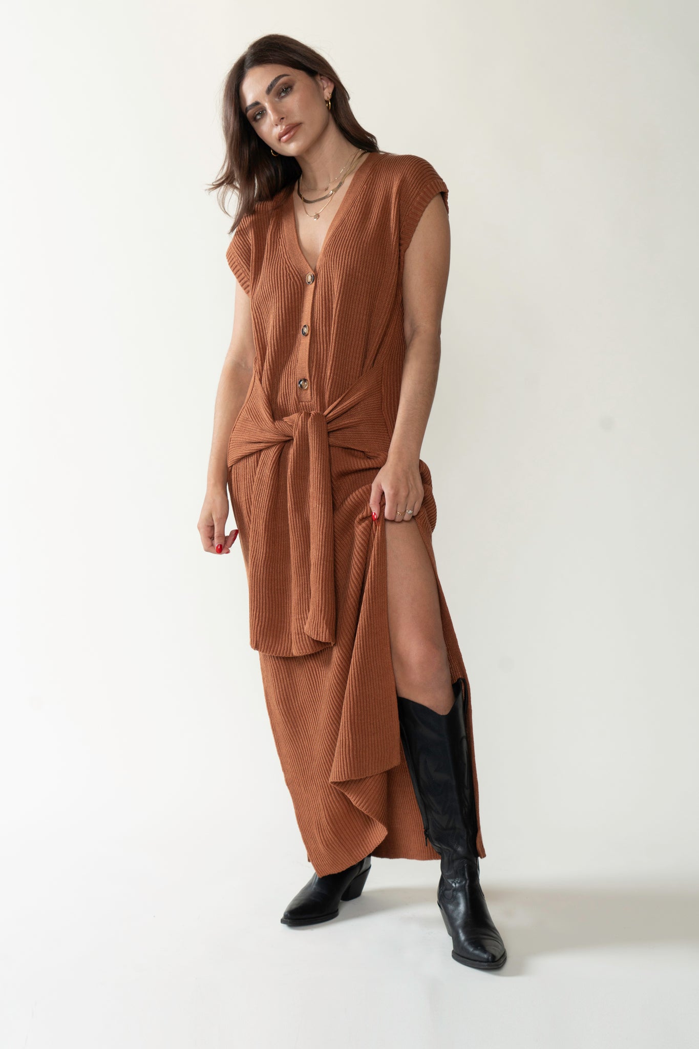 View 1 of Bosa Midi Sweater Dress, a Dresses from Larrea Cove. Detail: Looking for the perfect fall dress? Look...
