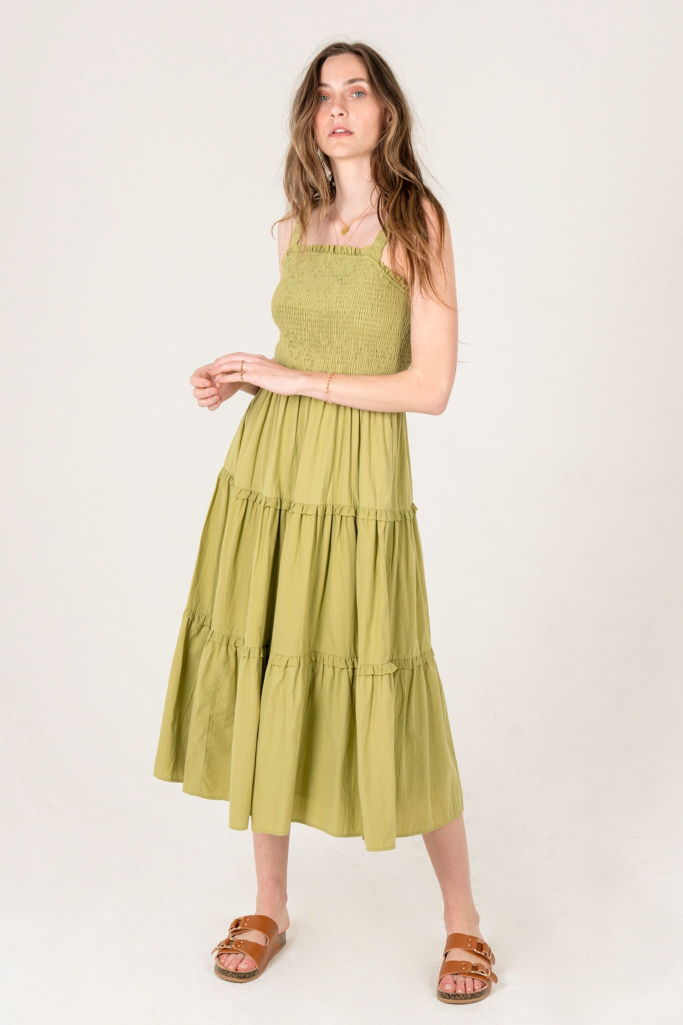 View 2 of Anise Tiered Midi Dress, a Dresses from Larrea Cove. Detail: .